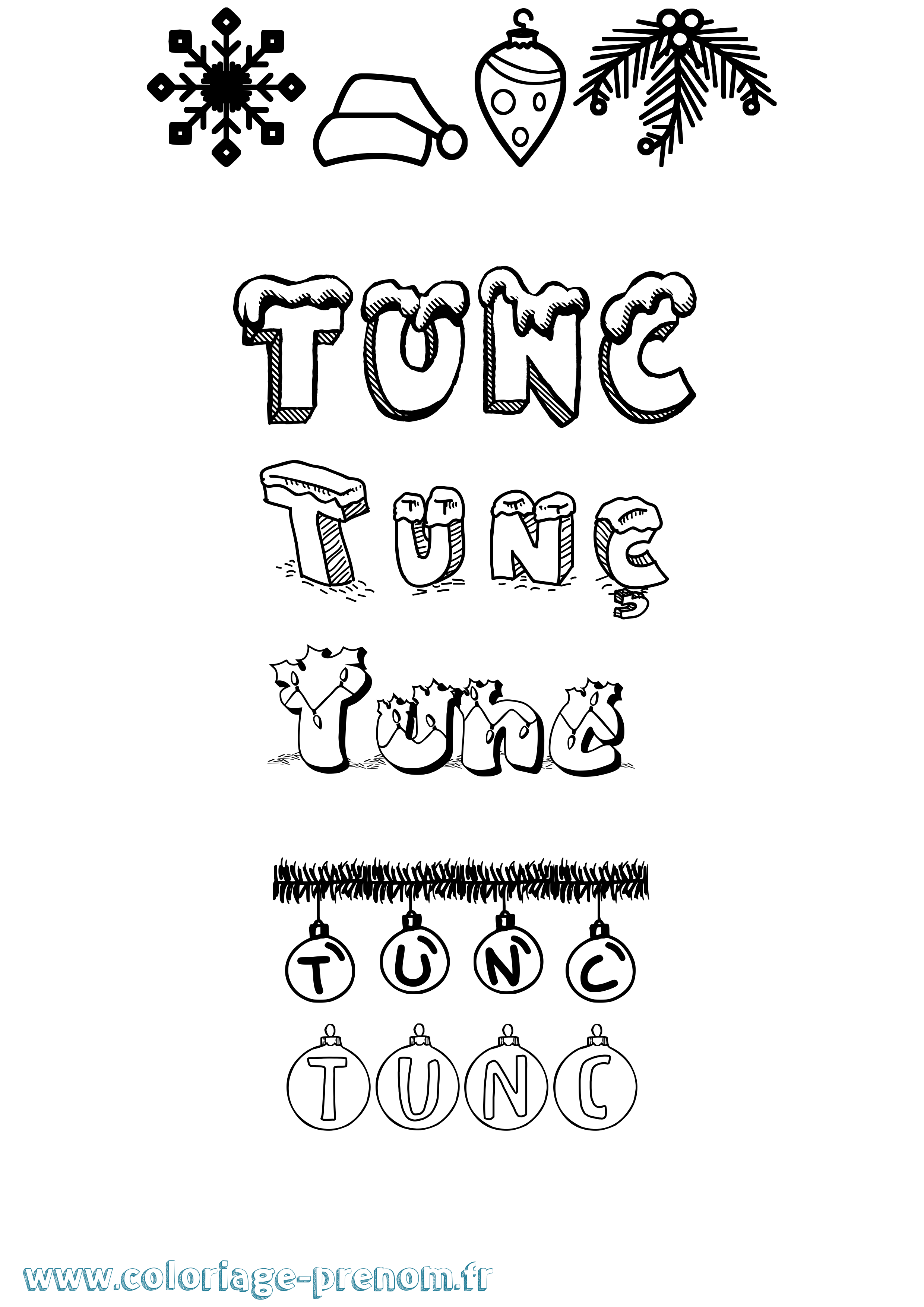 Coloriage Tunç Noël Coloriage prénom Tunç Noël