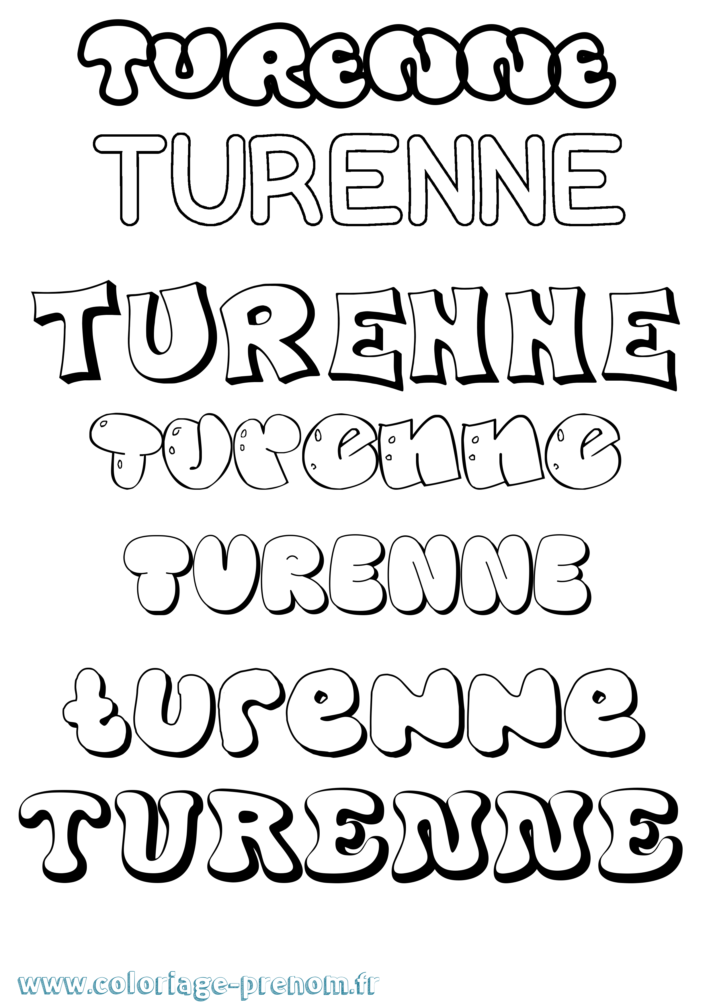 Coloriage Turenne Bubble Coloriage prénom Turenne Bubble