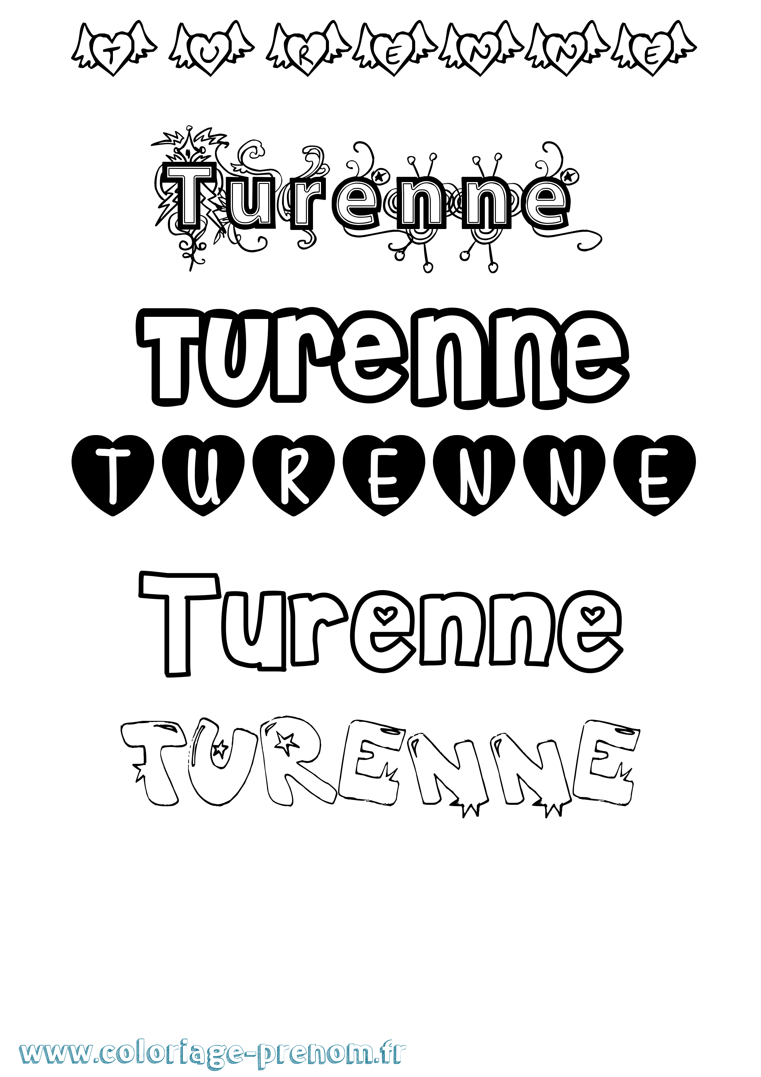 Coloriage Turenne Girly Coloriage prénom Turenne Girly