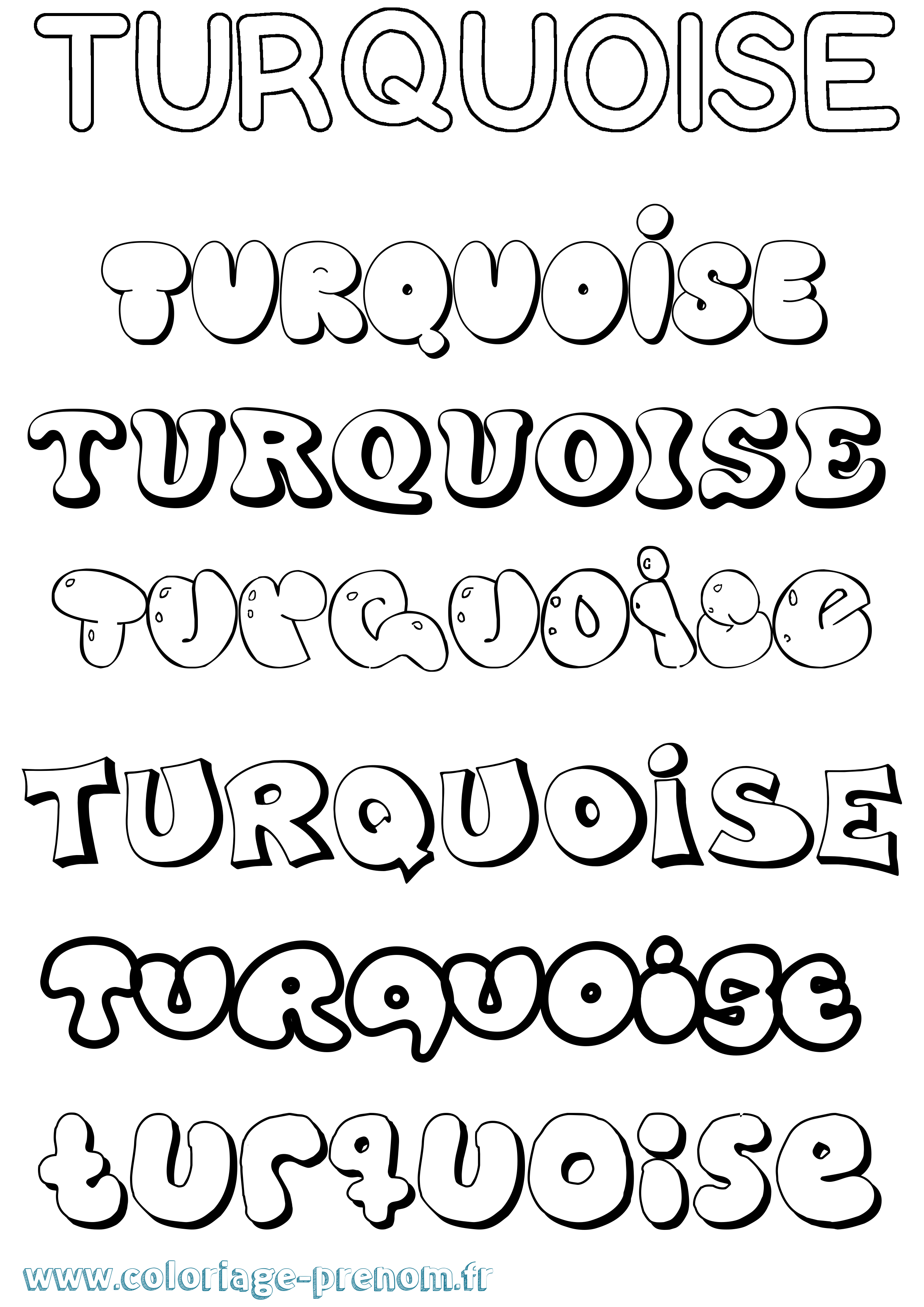 Coloriage Turquoise Bubble Coloriage prénom Turquoise Bubble