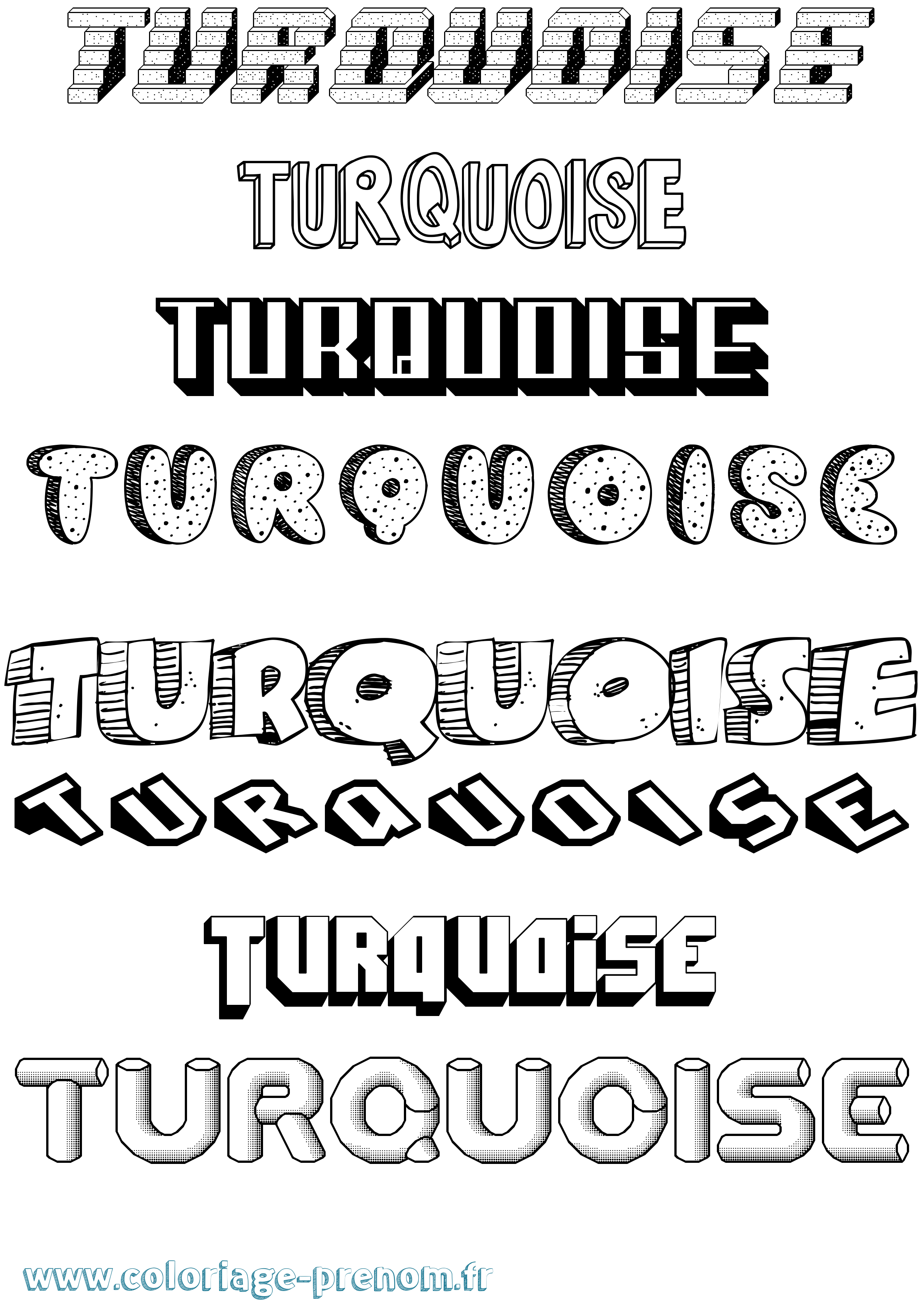 Coloriage Turquoise Effet 3D Coloriage prénom Turquoise Effet 3D