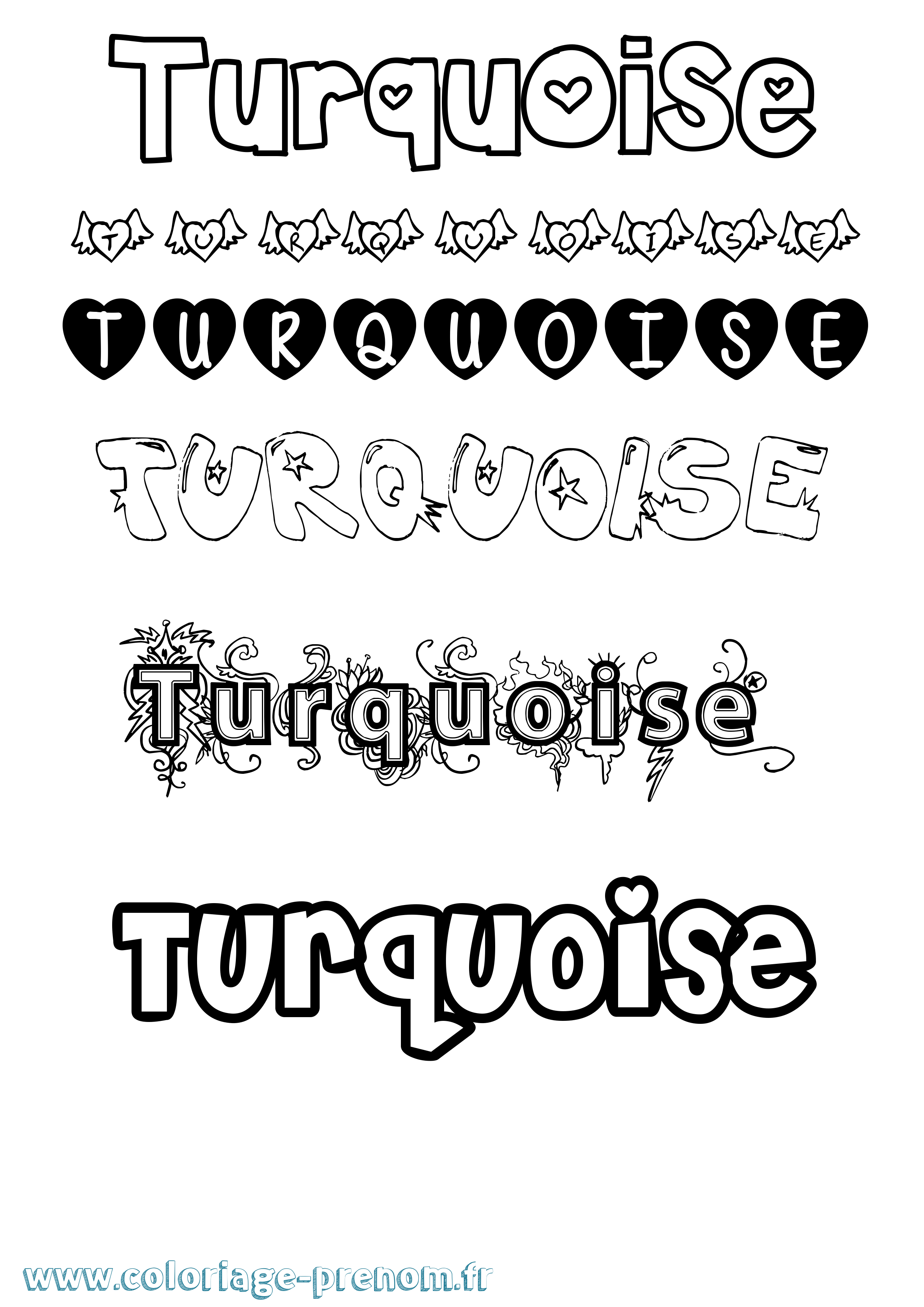 Coloriage Turquoise Girly Coloriage prénom Turquoise Girly