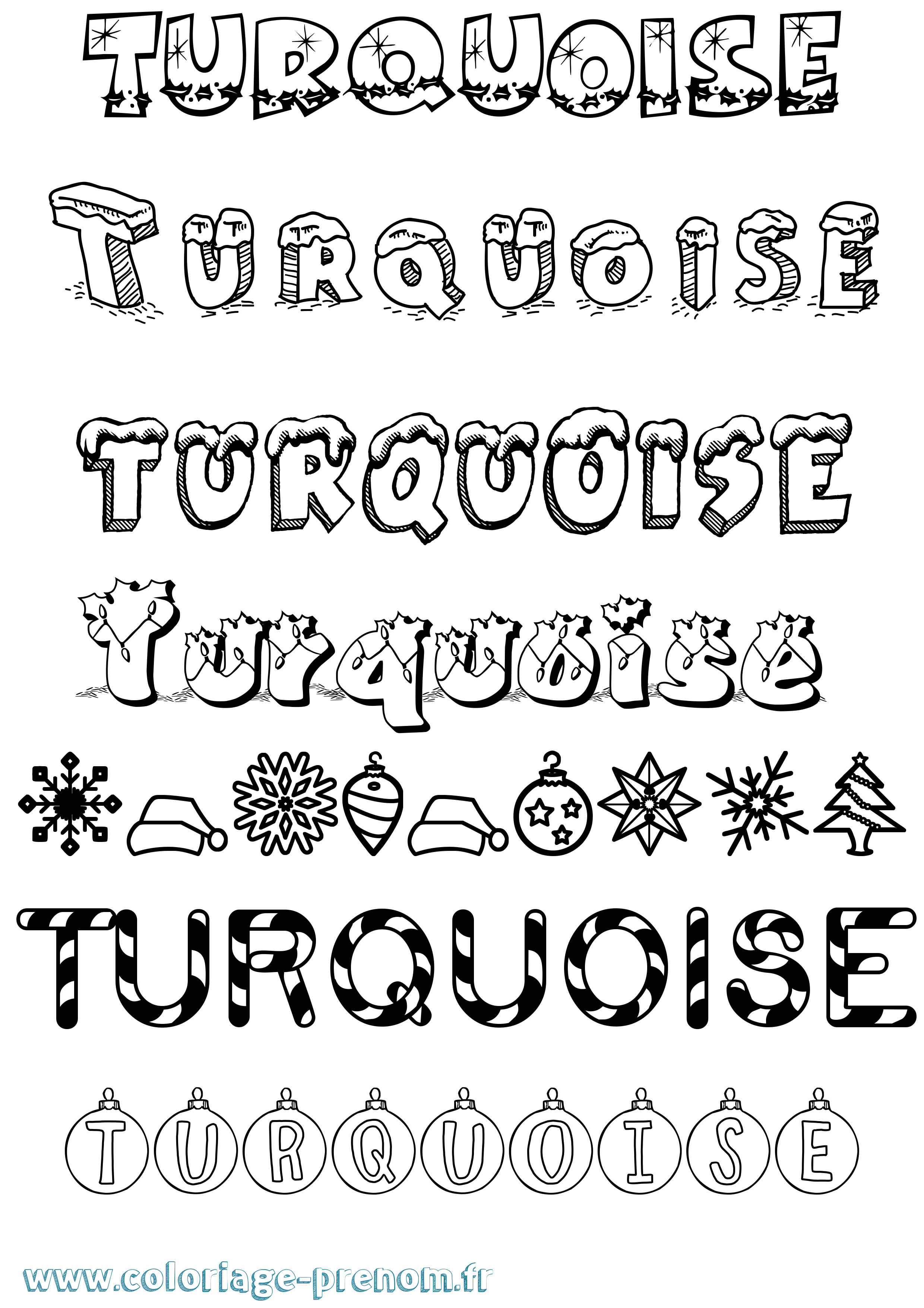 Coloriage Turquoise Noël Coloriage prénom Turquoise Noël
