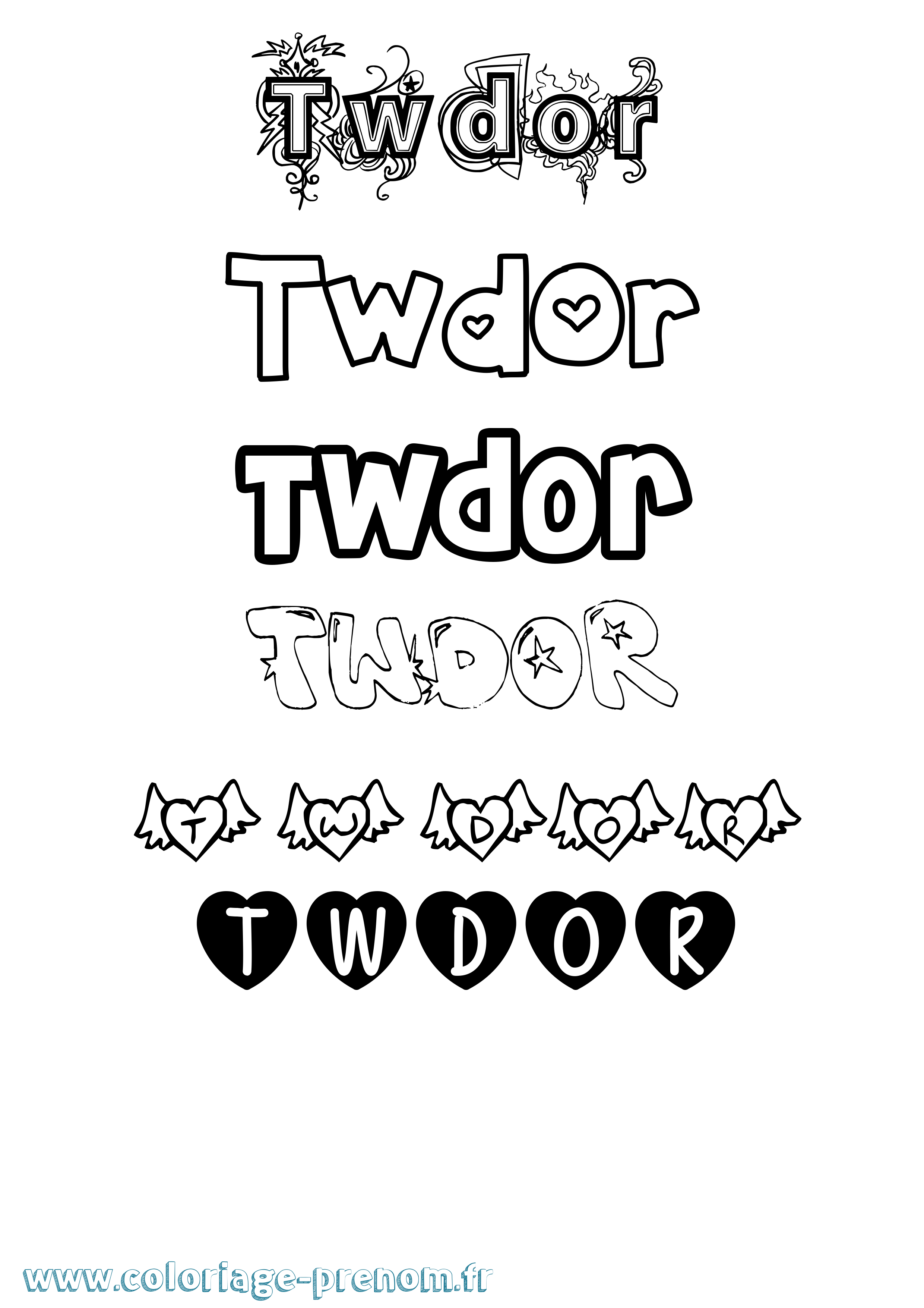 Coloriage Twdor Girly Coloriage prénom Twdor Girly