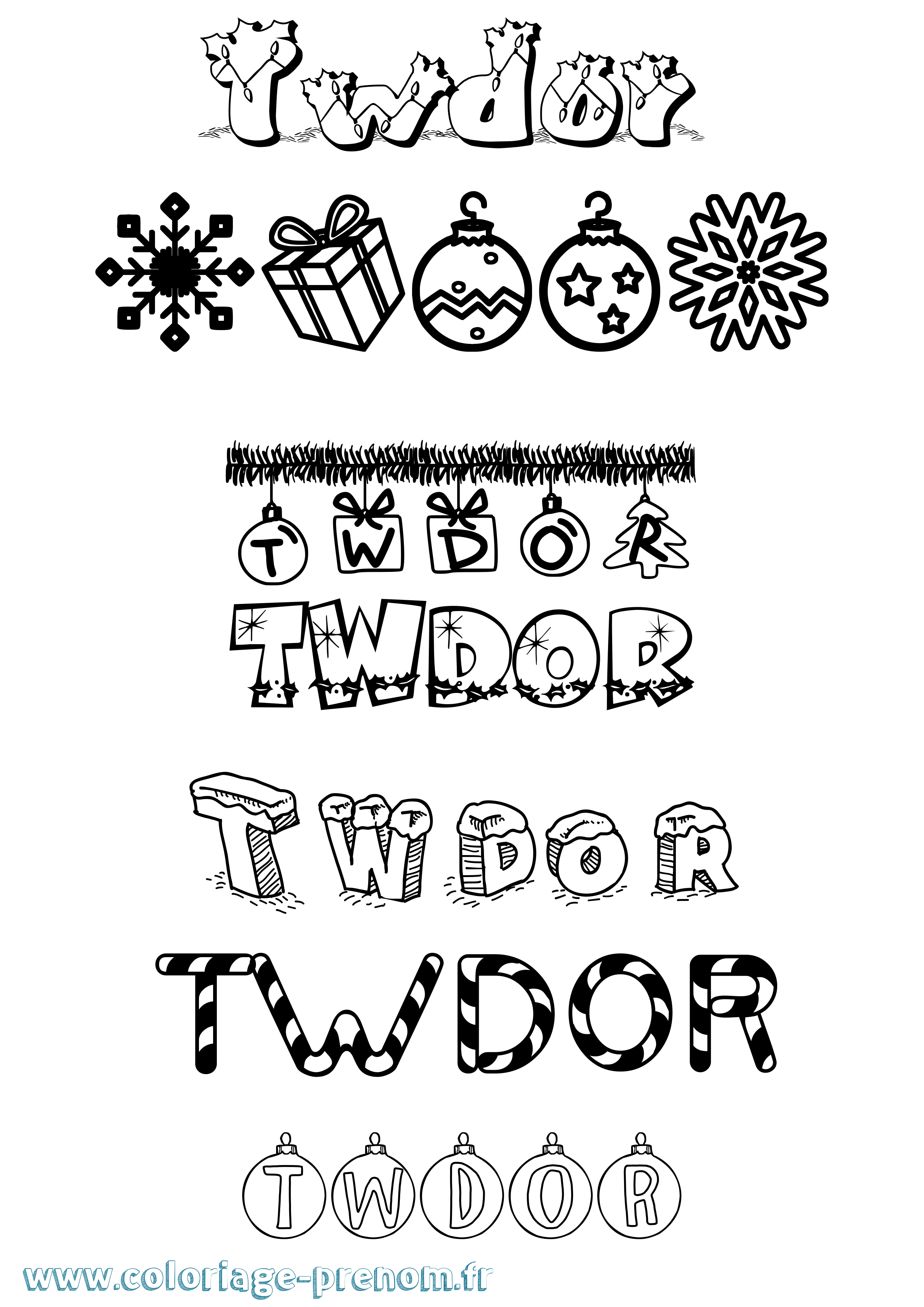 Coloriage Twdor Noël Coloriage prénom Twdor Noël