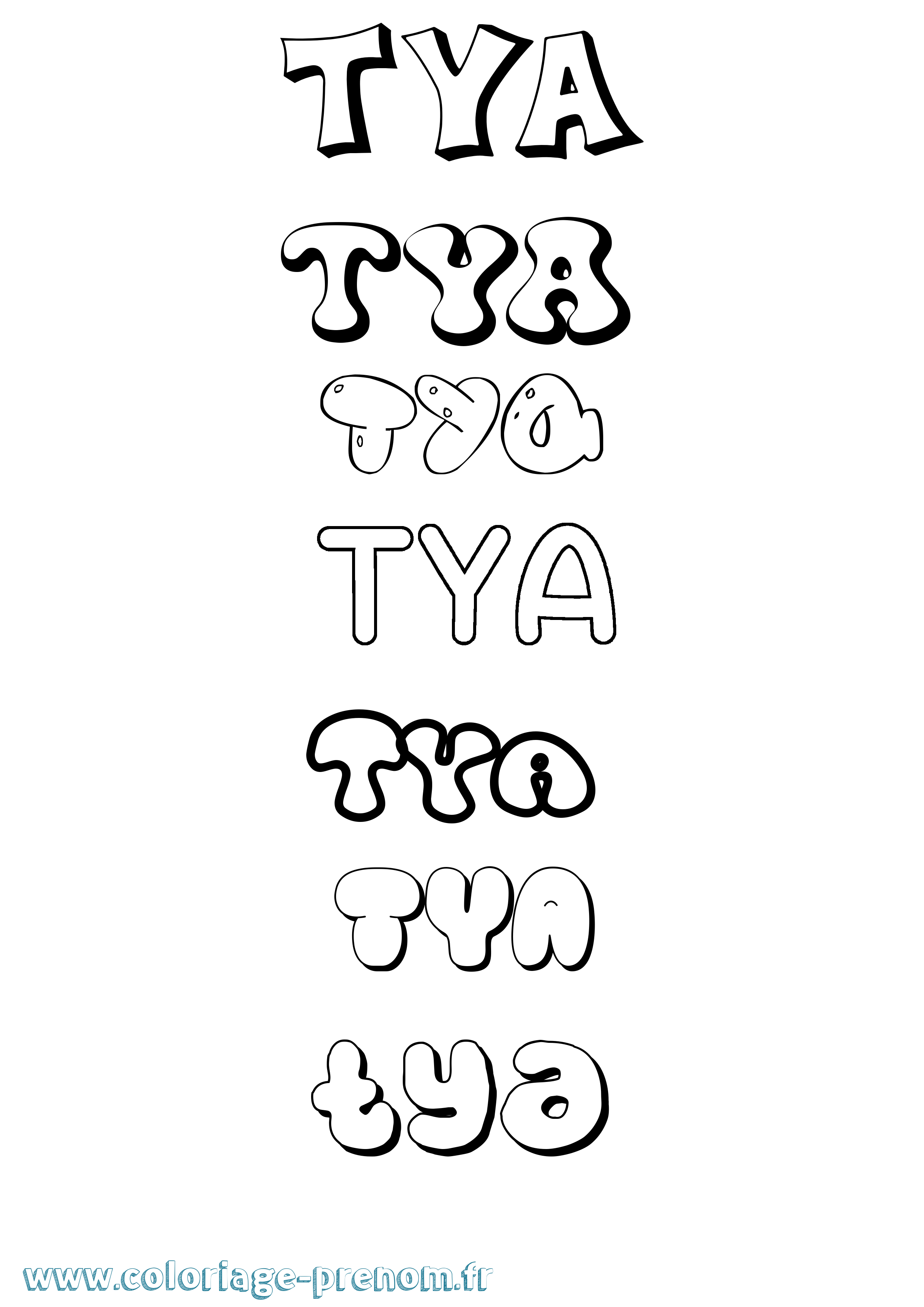 Coloriage Tya Bubble Coloriage prénom Tya Bubble