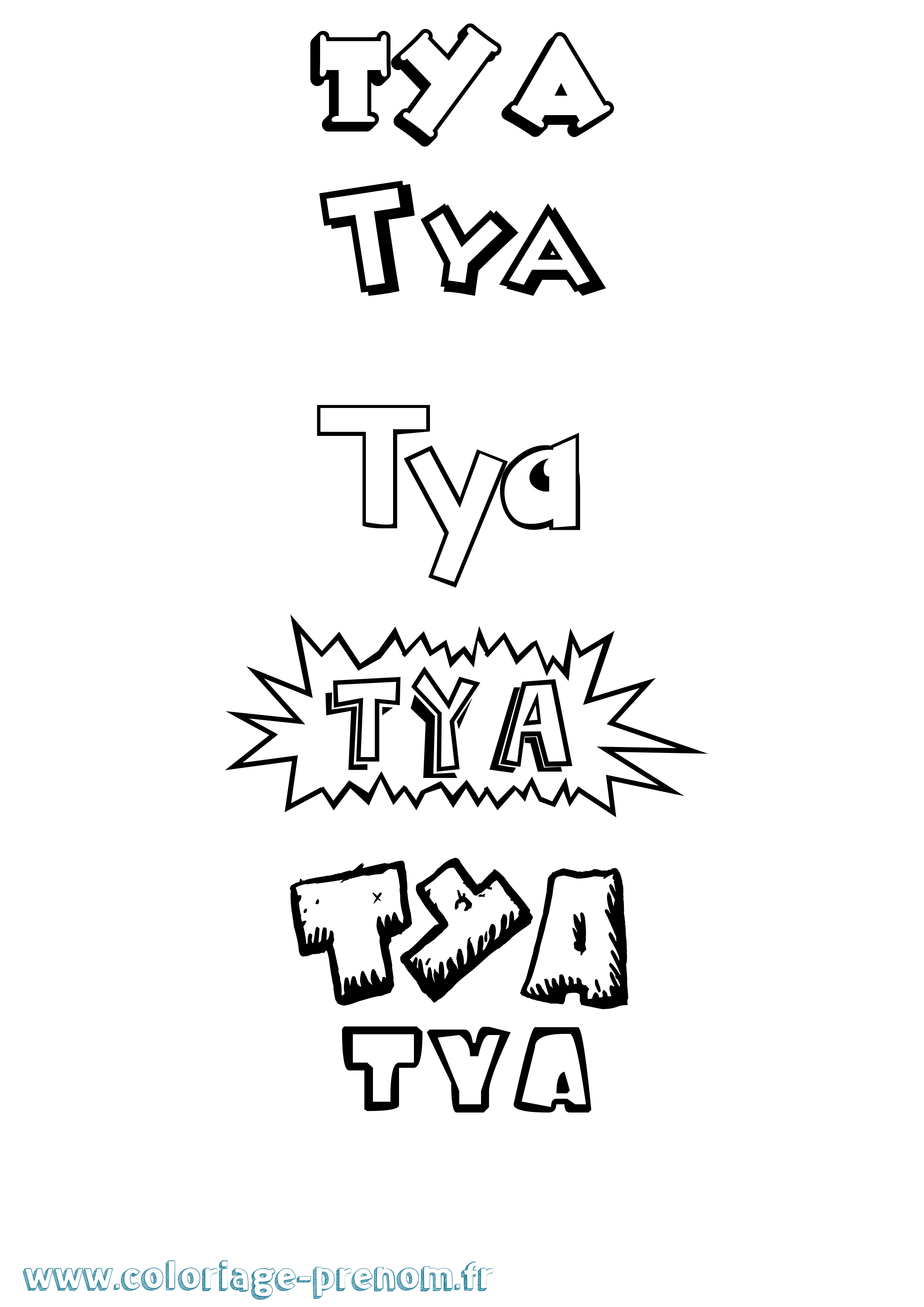 Coloriage Tya Dessin Animé Coloriage prénom Tya Dessin Animé