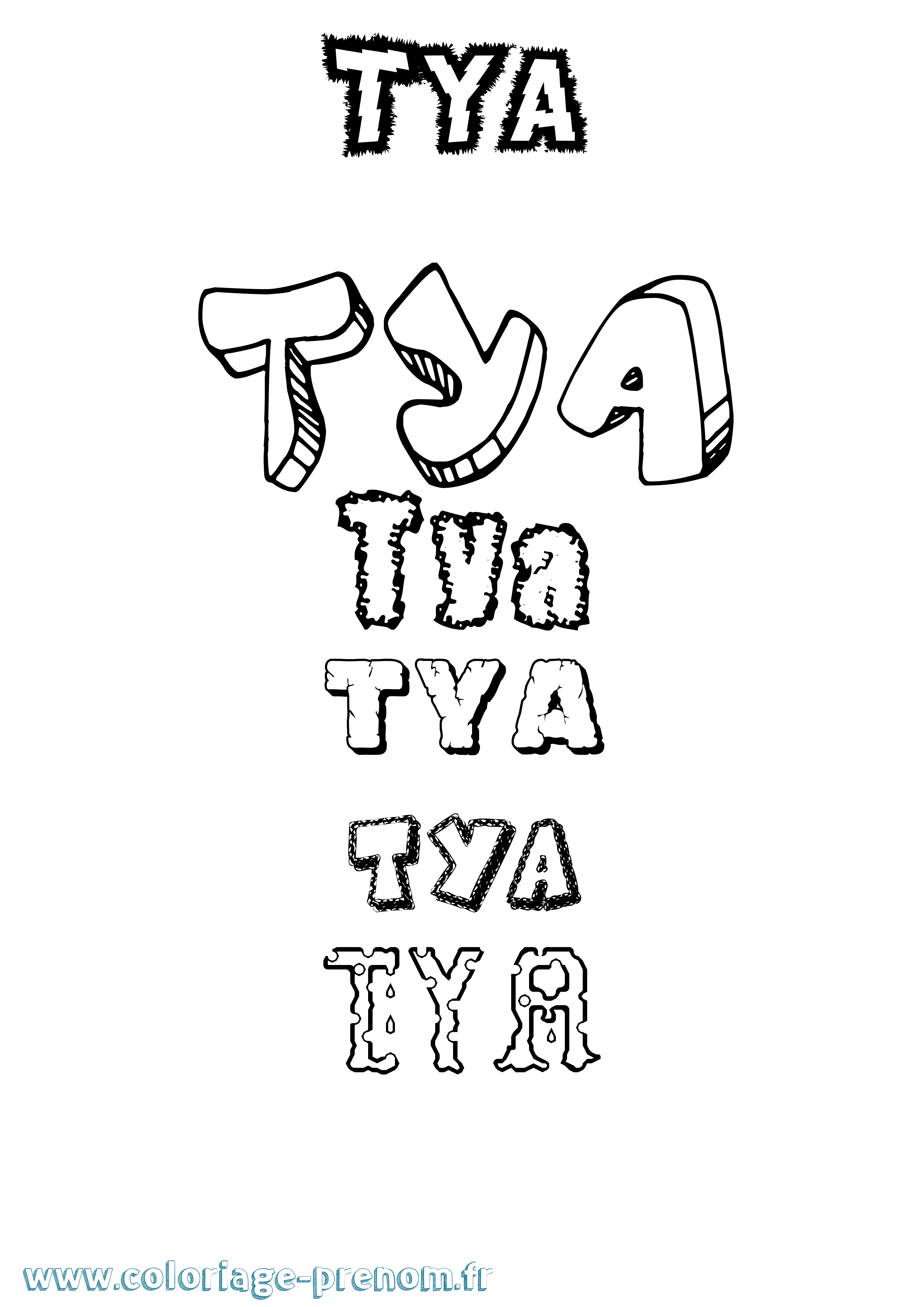 Coloriage Tya Destructuré Coloriage prénom Tya Destructuré