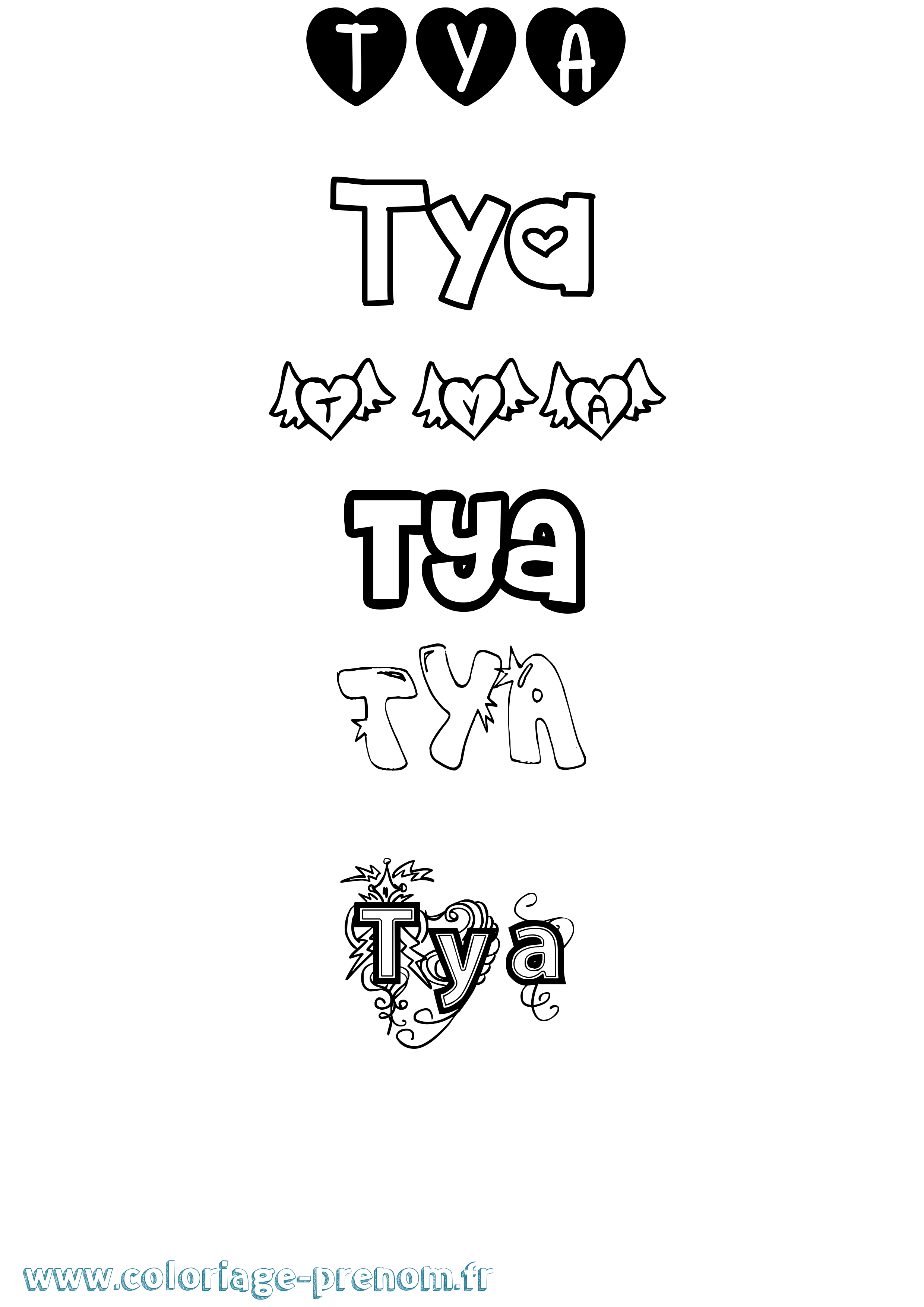 Coloriage Tya Girly Coloriage prénom Tya Girly