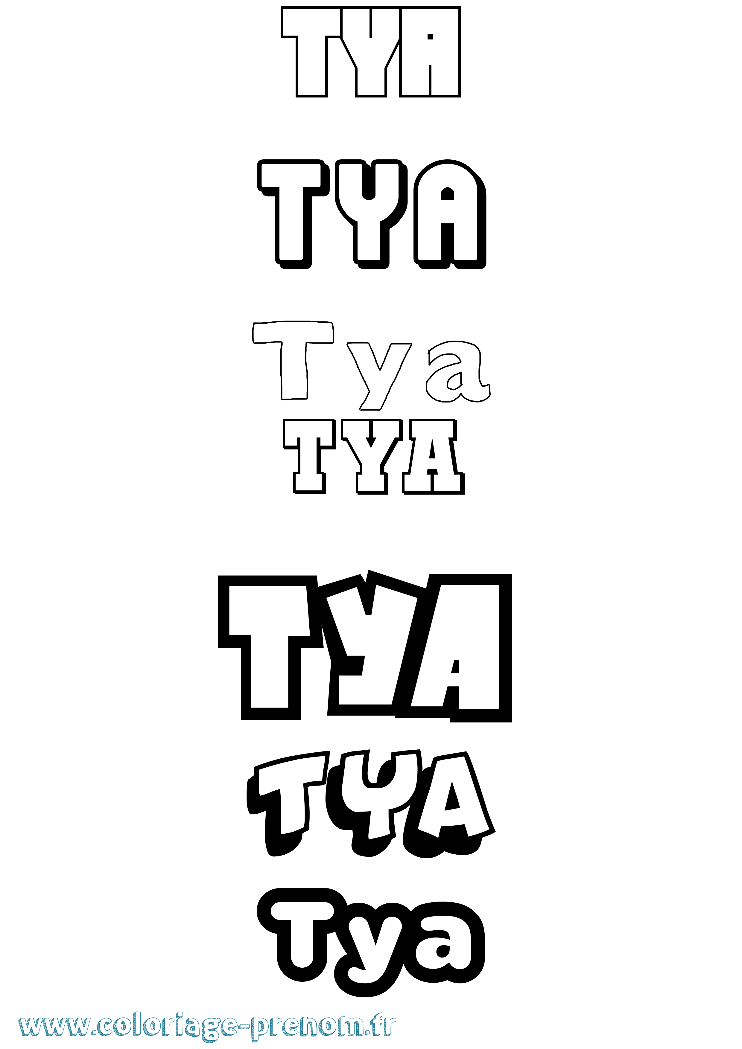 Coloriage Tya Simple Coloriage prénom Tya Simple