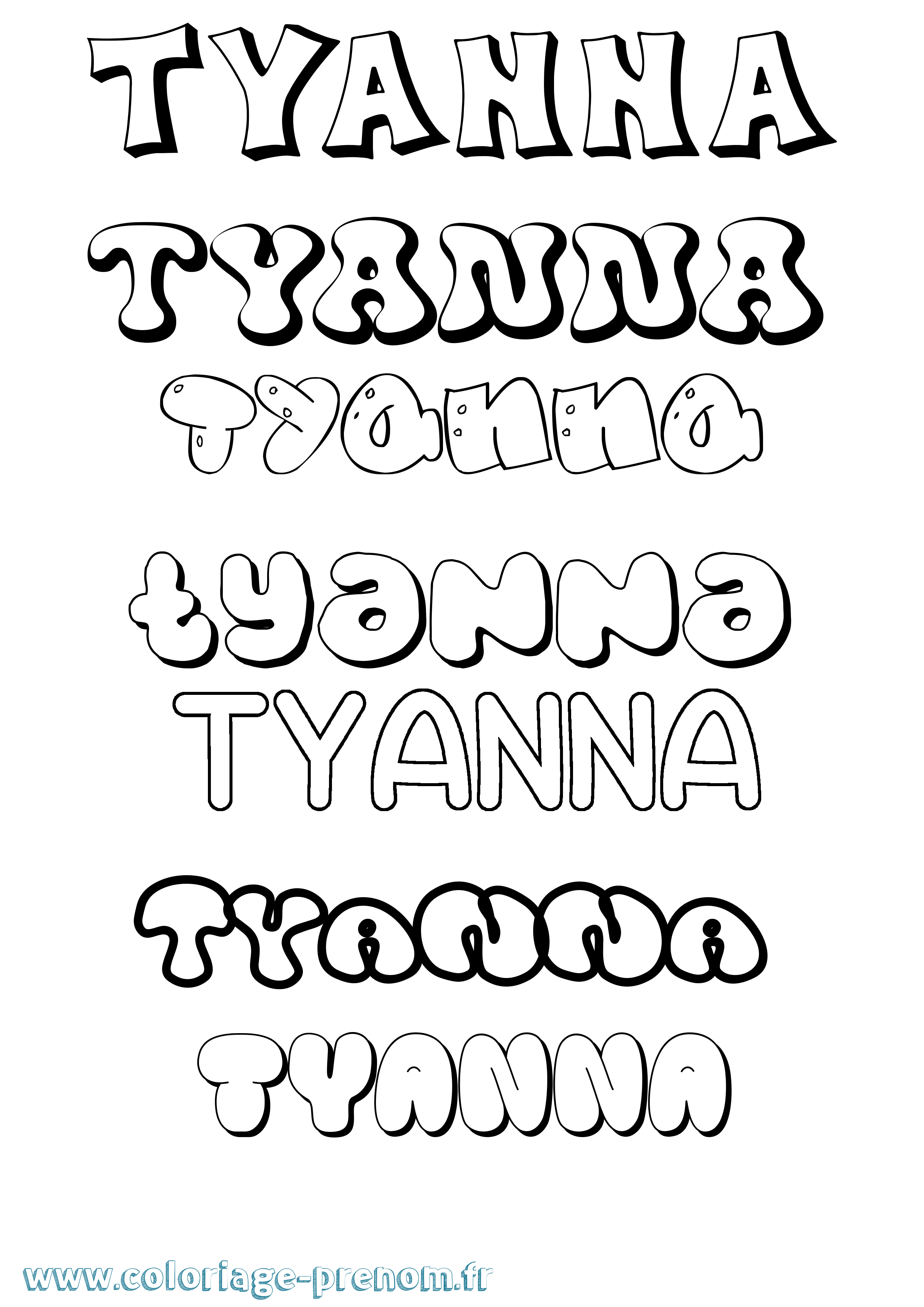 Coloriage Tyanna Bubble Coloriage prénom Tyanna Bubble