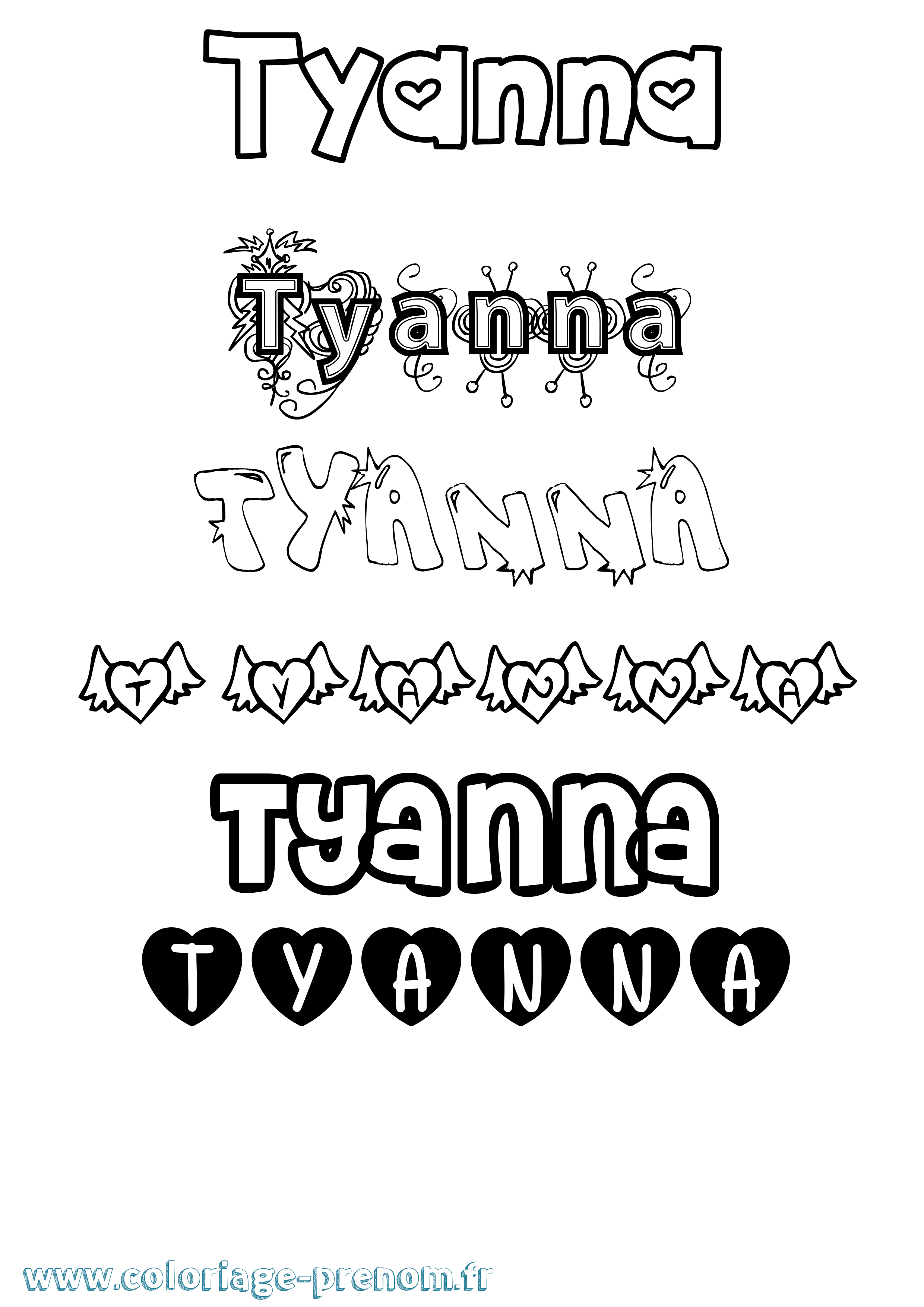 Coloriage Tyanna Girly Coloriage prénom Tyanna Girly