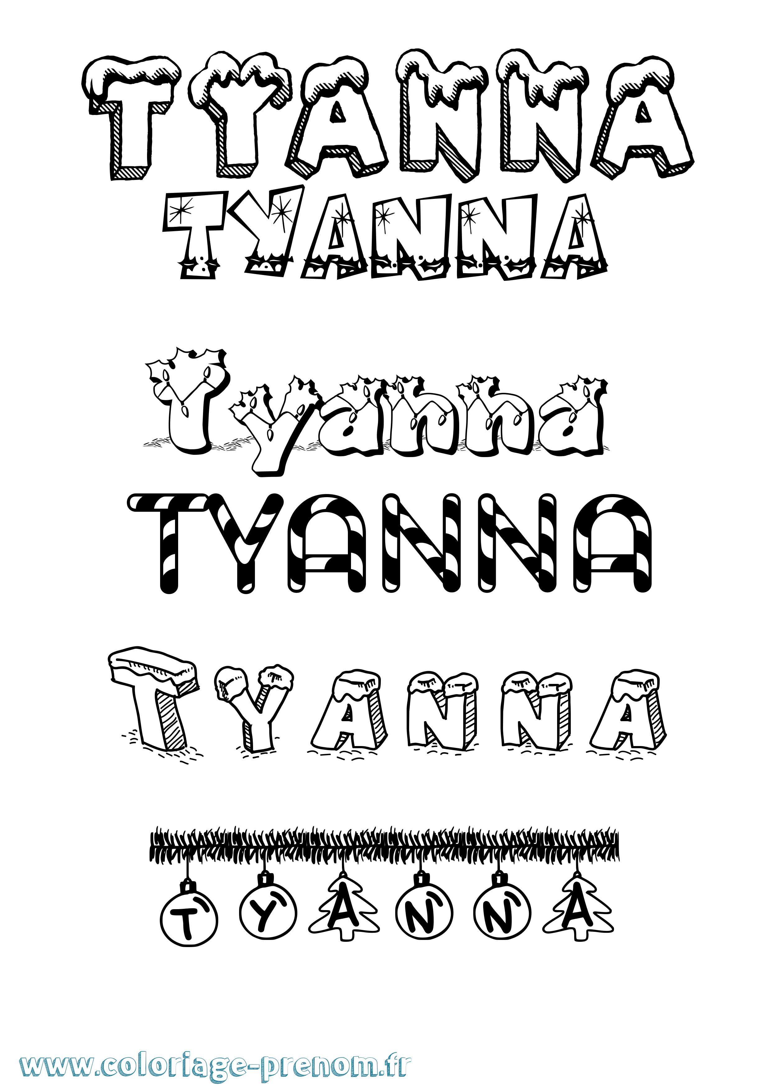 Coloriage Tyanna Noël Coloriage prénom Tyanna Noël