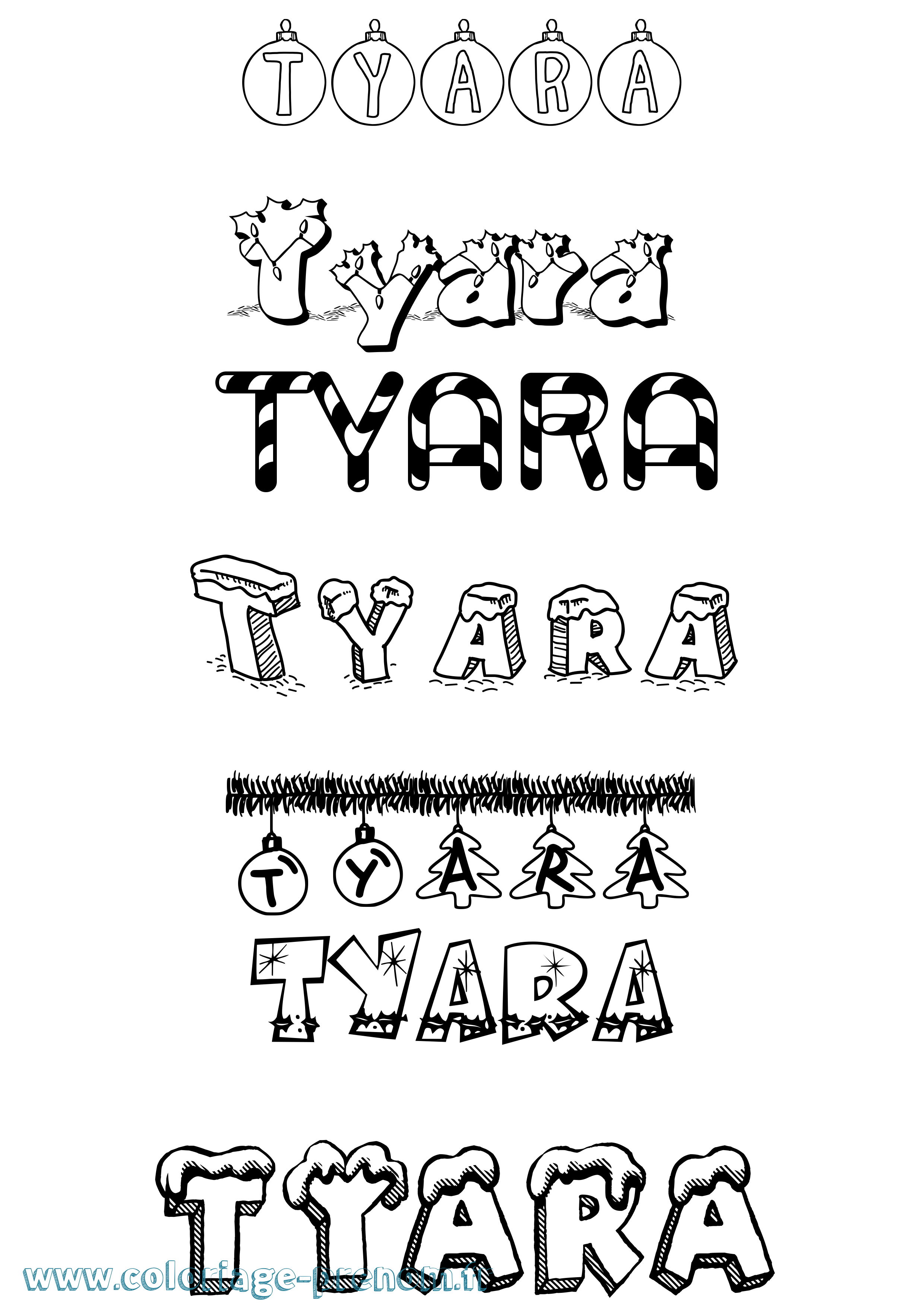 Coloriage Tyara Noël Coloriage prénom Tyara Noël