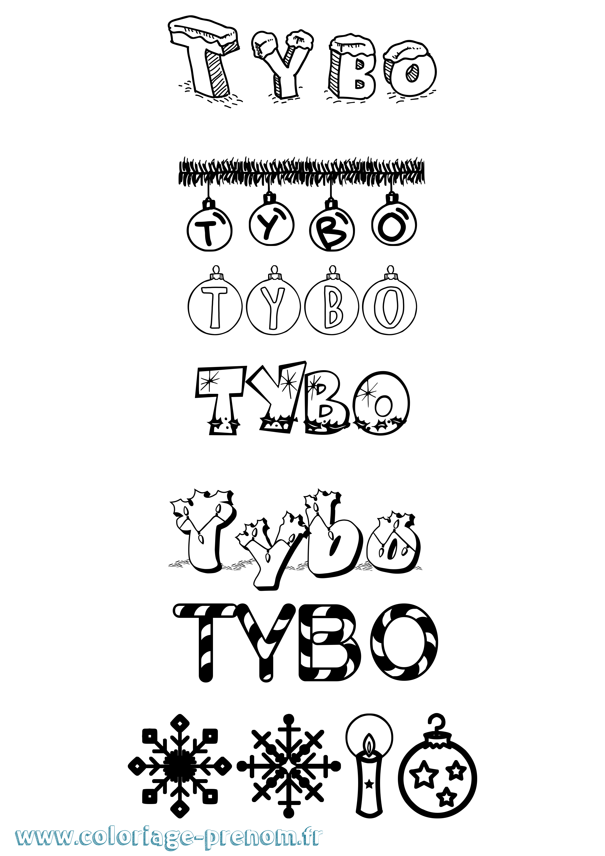 Coloriage Tybo Noël Coloriage prénom Tybo Noël