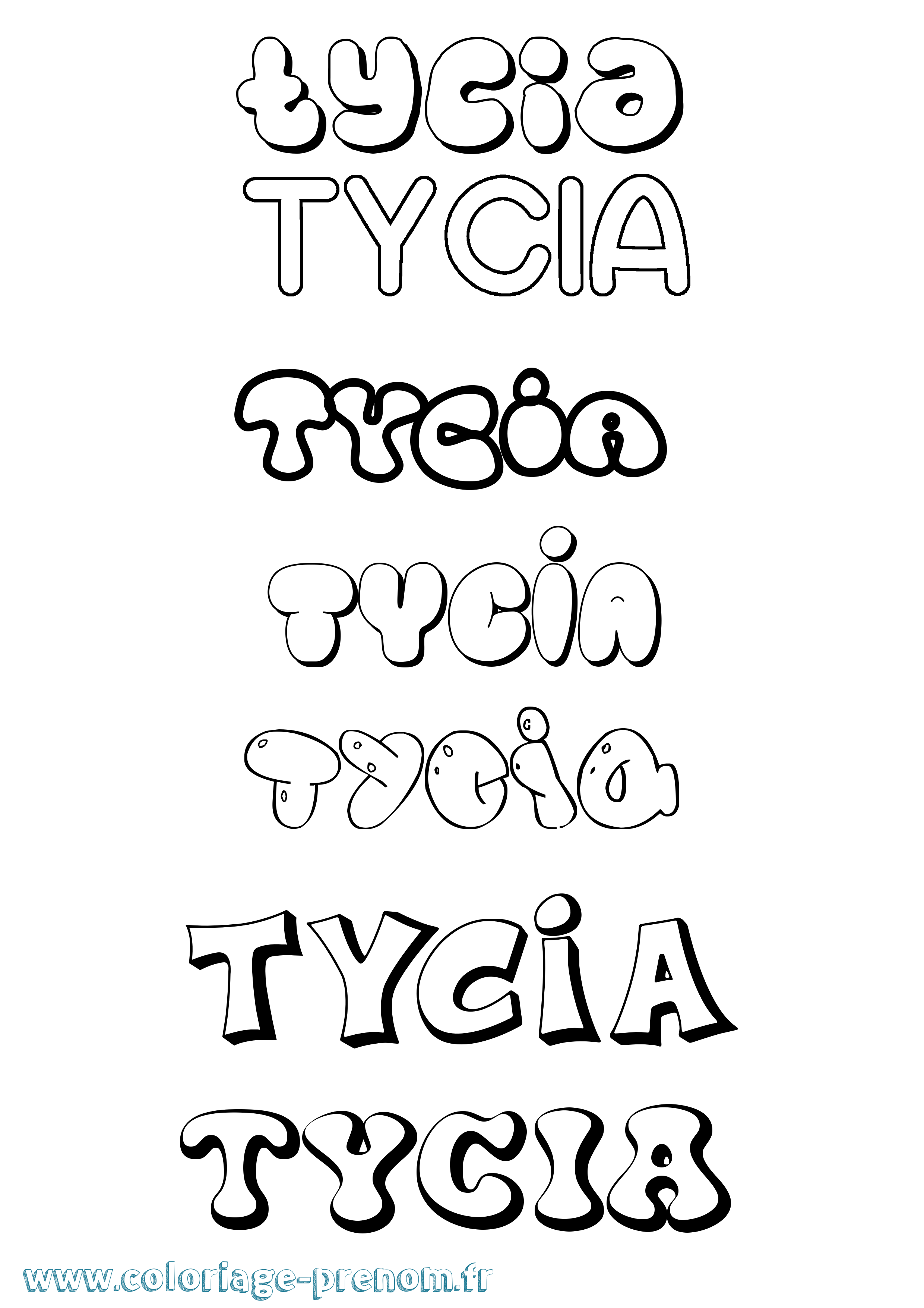 Coloriage Tycia Bubble Coloriage prénom Tycia Bubble
