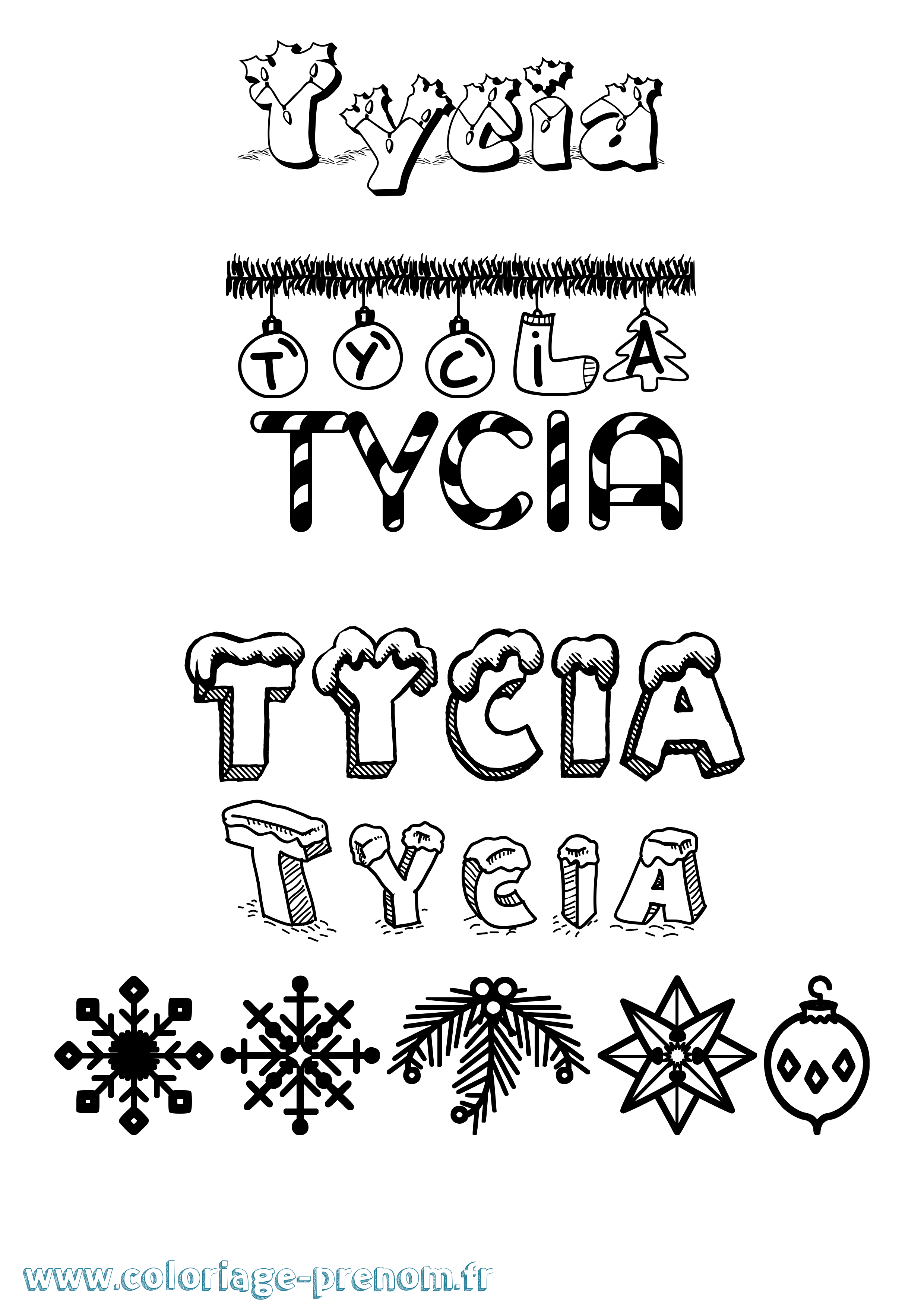 Coloriage Tycia Noël Coloriage prénom Tycia Noël