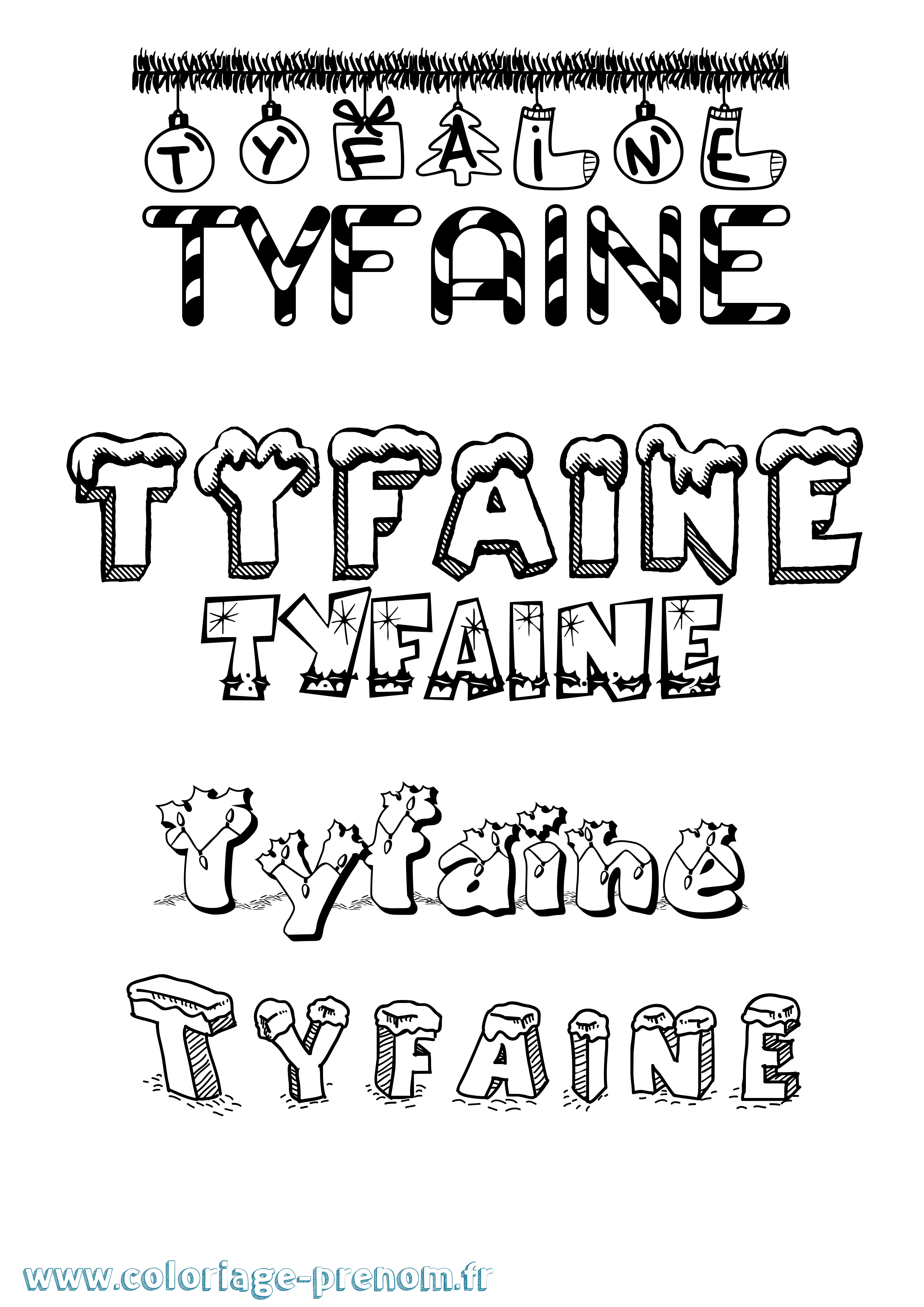 Coloriage Tyfaine Noël Coloriage prénom Tyfaine Noël