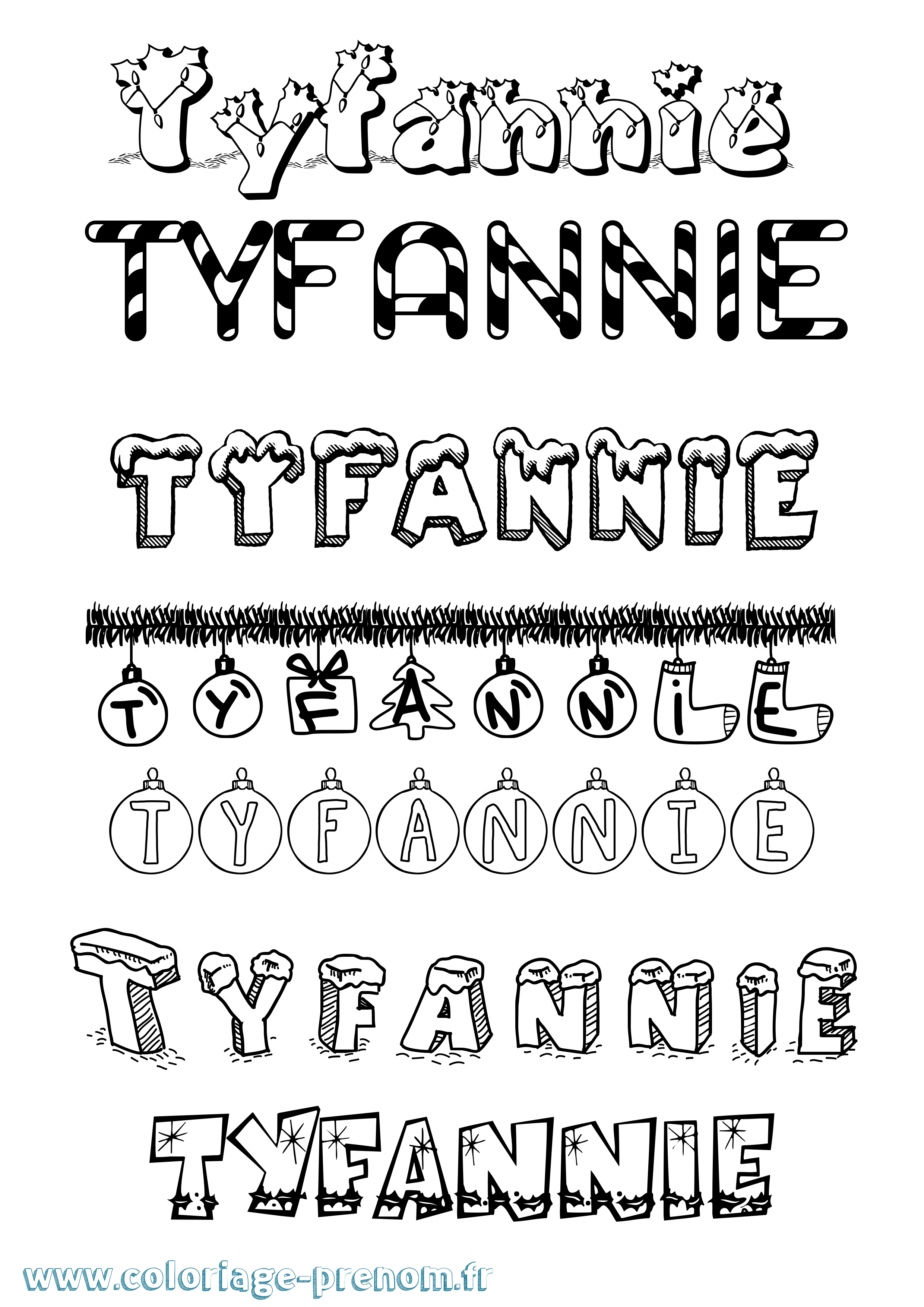 Coloriage Tyfannie Noël Coloriage prénom Tyfannie Noël