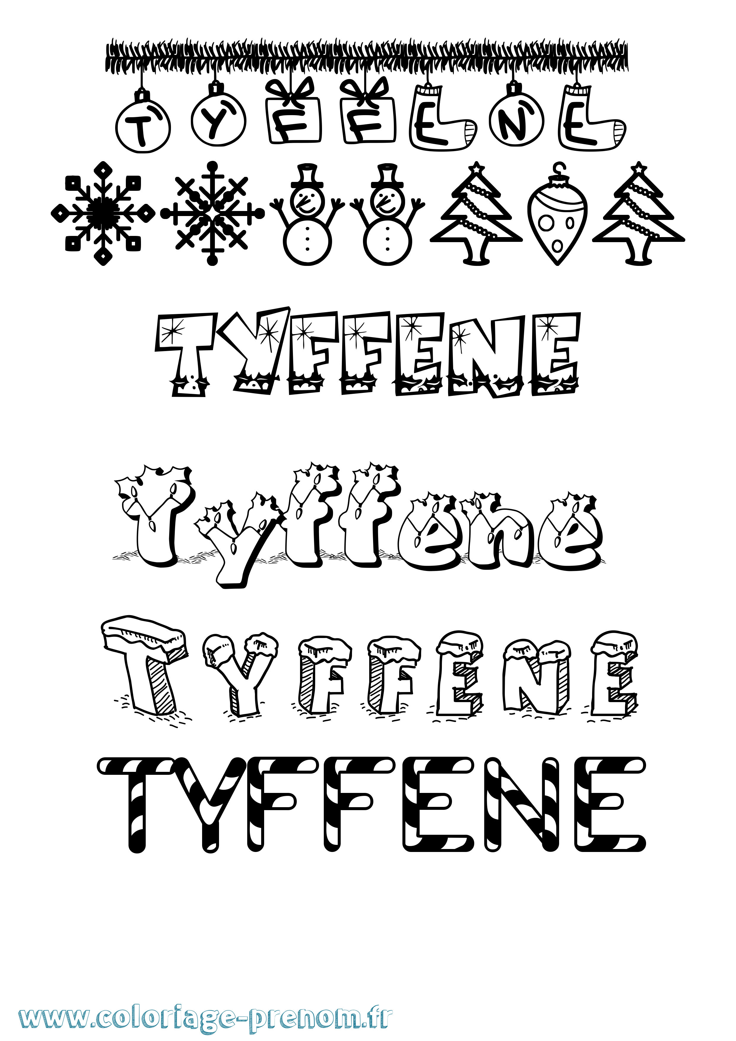 Coloriage Tyffene Noël Coloriage prénom Tyffene Noël