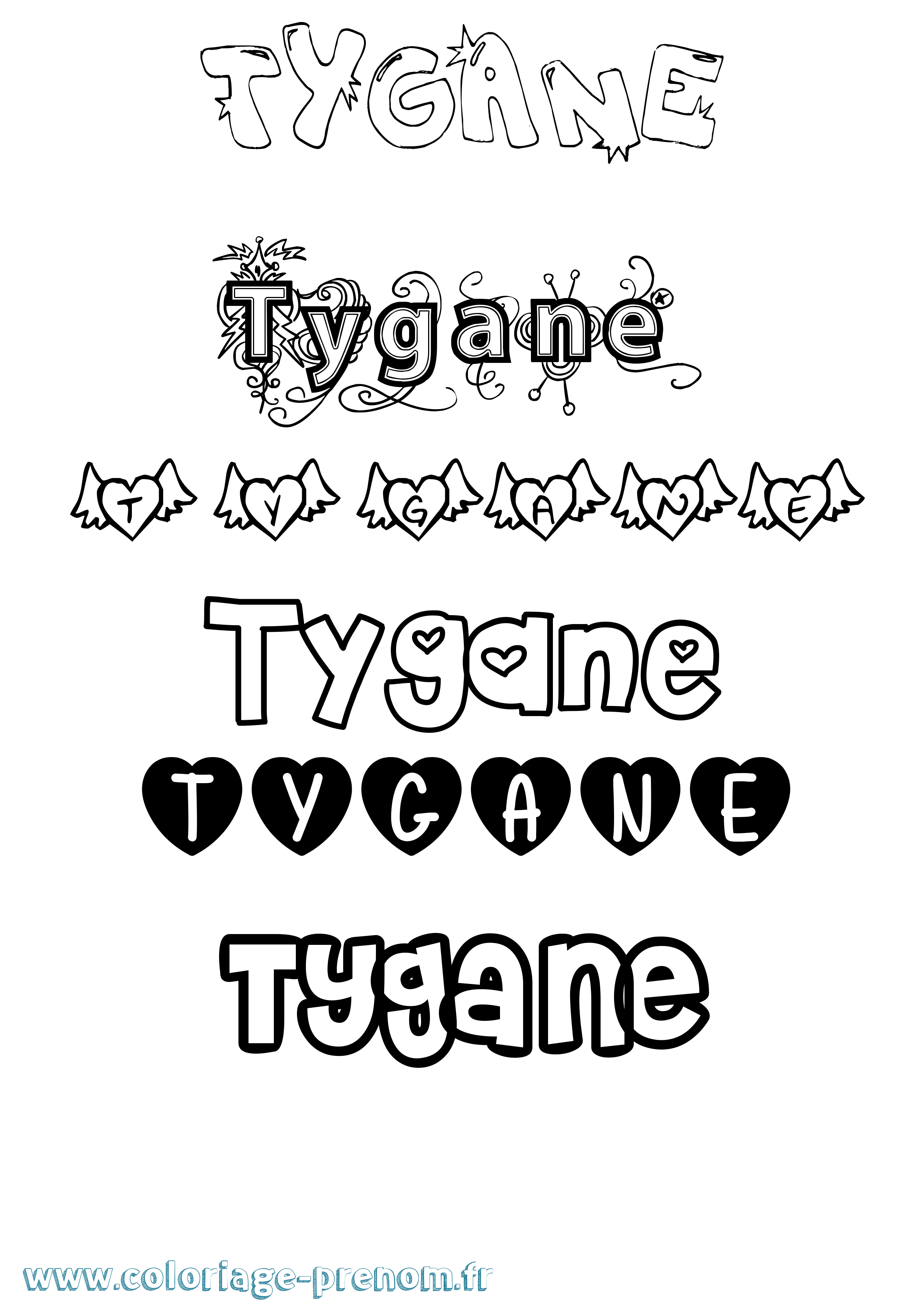 Coloriage Tygane Girly Coloriage prénom Tygane Girly