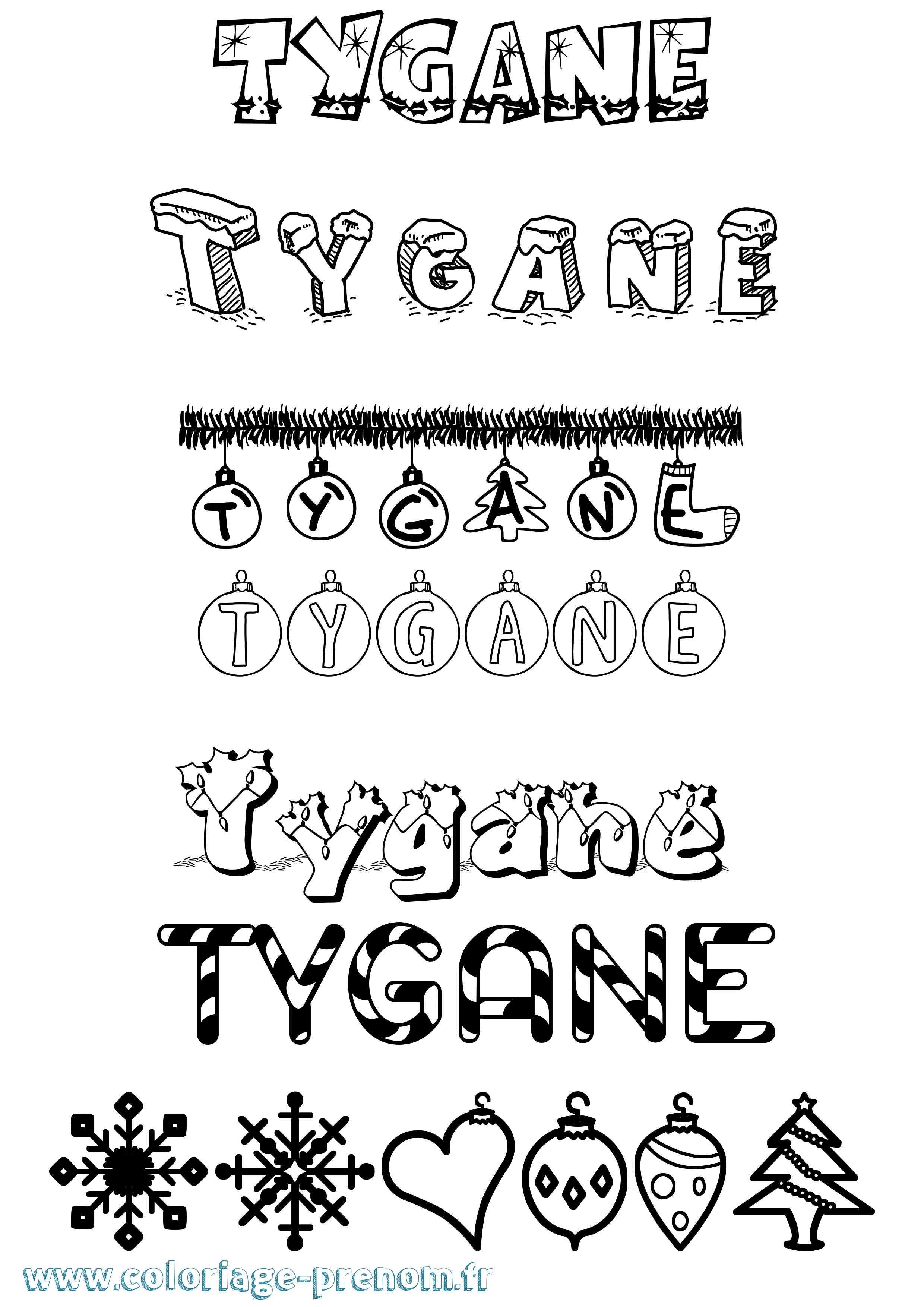 Coloriage Tygane Noël Coloriage prénom Tygane Noël