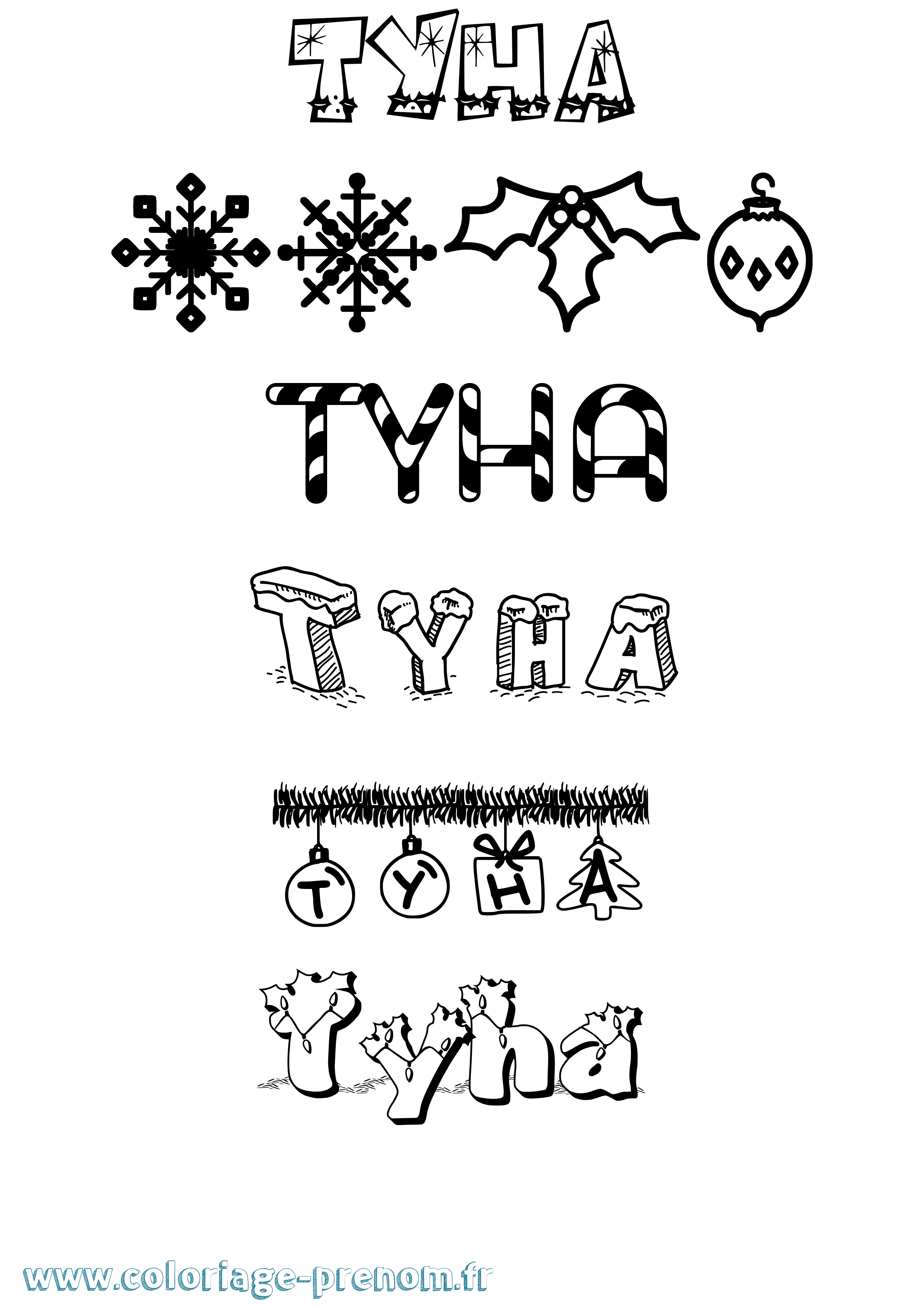 Coloriage Tyha Noël Coloriage prénom Tyha Noël