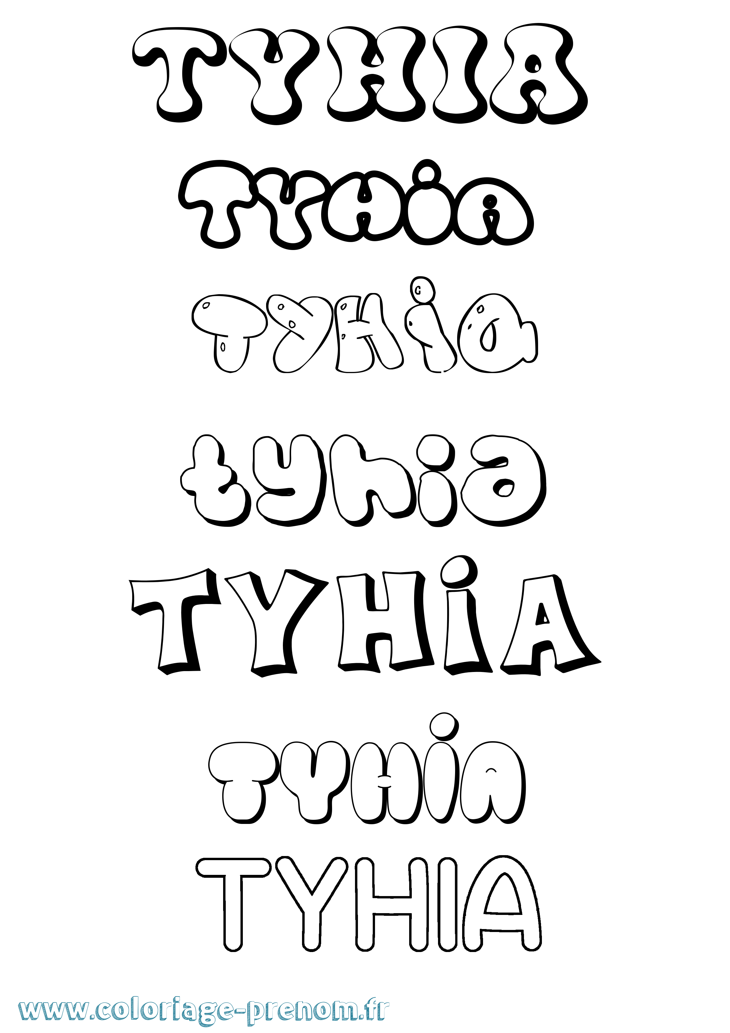 Coloriage Tyhia Bubble Coloriage prénom Tyhia Bubble