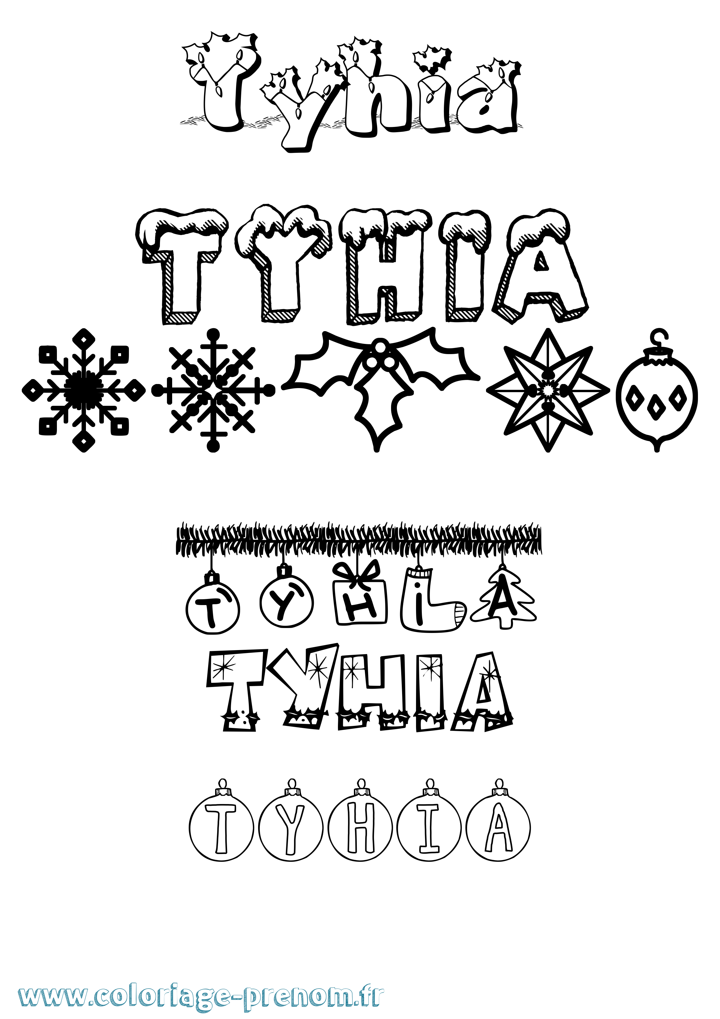Coloriage Tyhia Noël Coloriage prénom Tyhia Noël