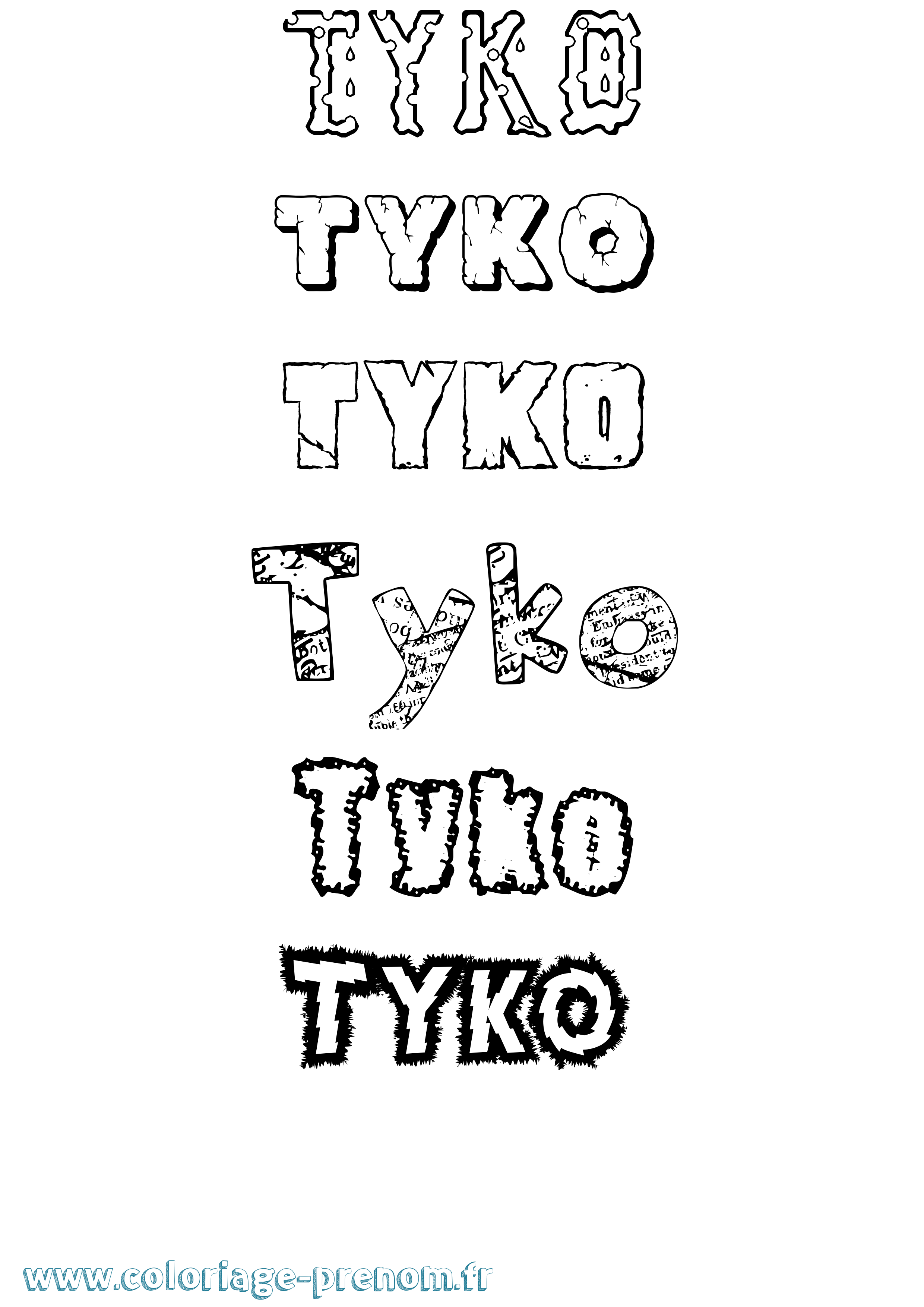 Coloriage Tyko Destructuré Coloriage prénom Tyko Destructuré