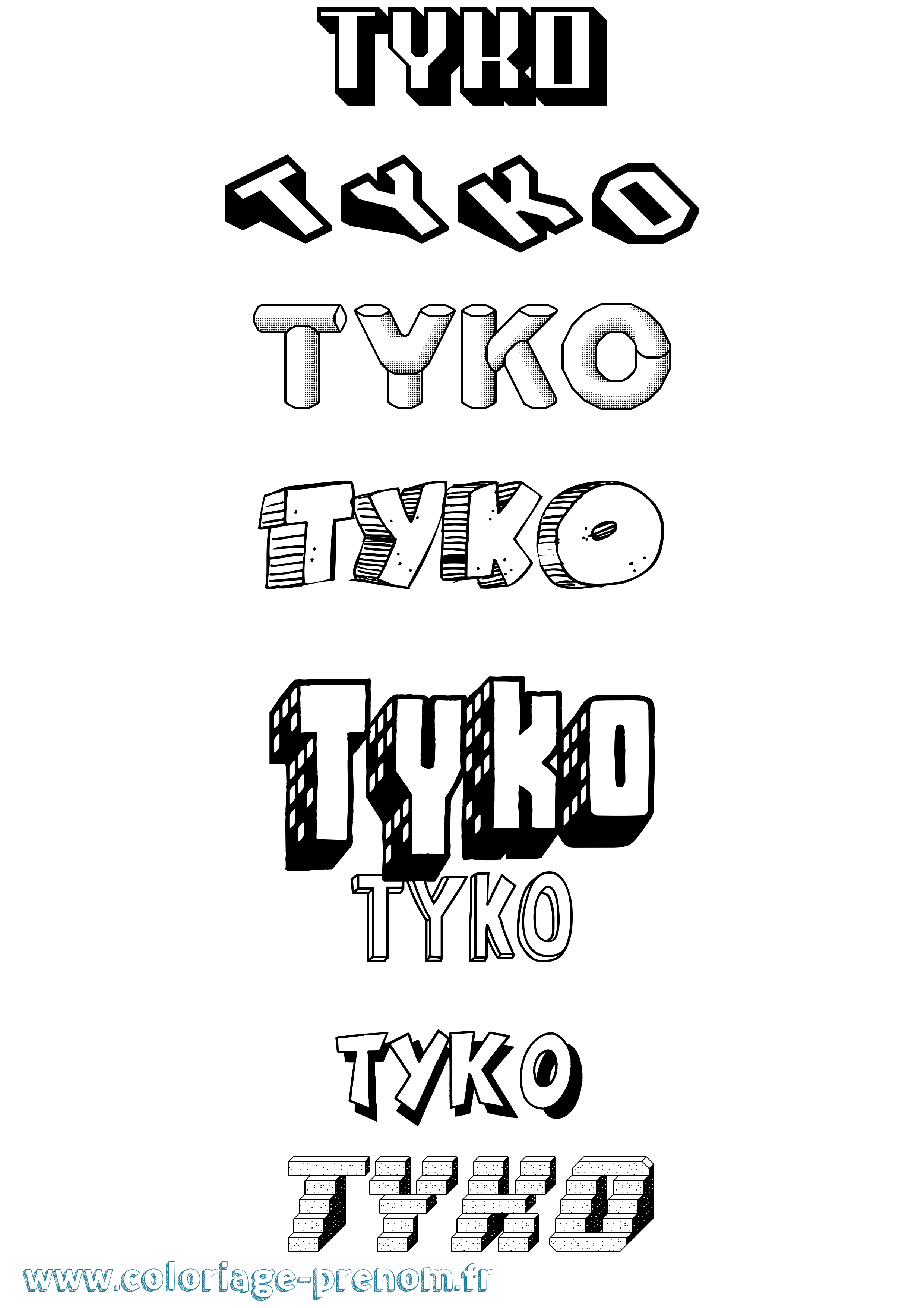 Coloriage Tyko Effet 3D Coloriage prénom Tyko Effet 3D