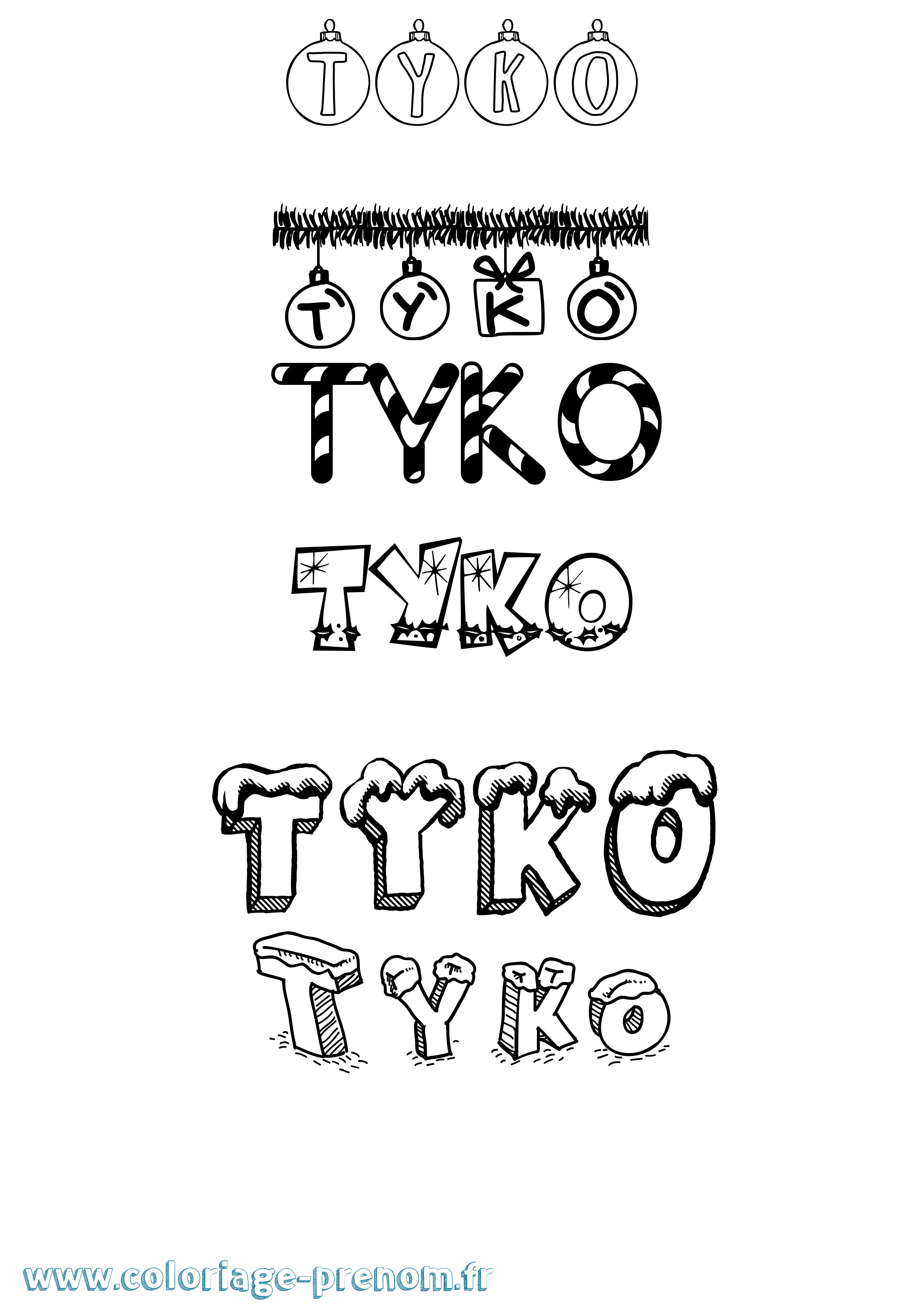 Coloriage Tyko Noël Coloriage prénom Tyko Noël