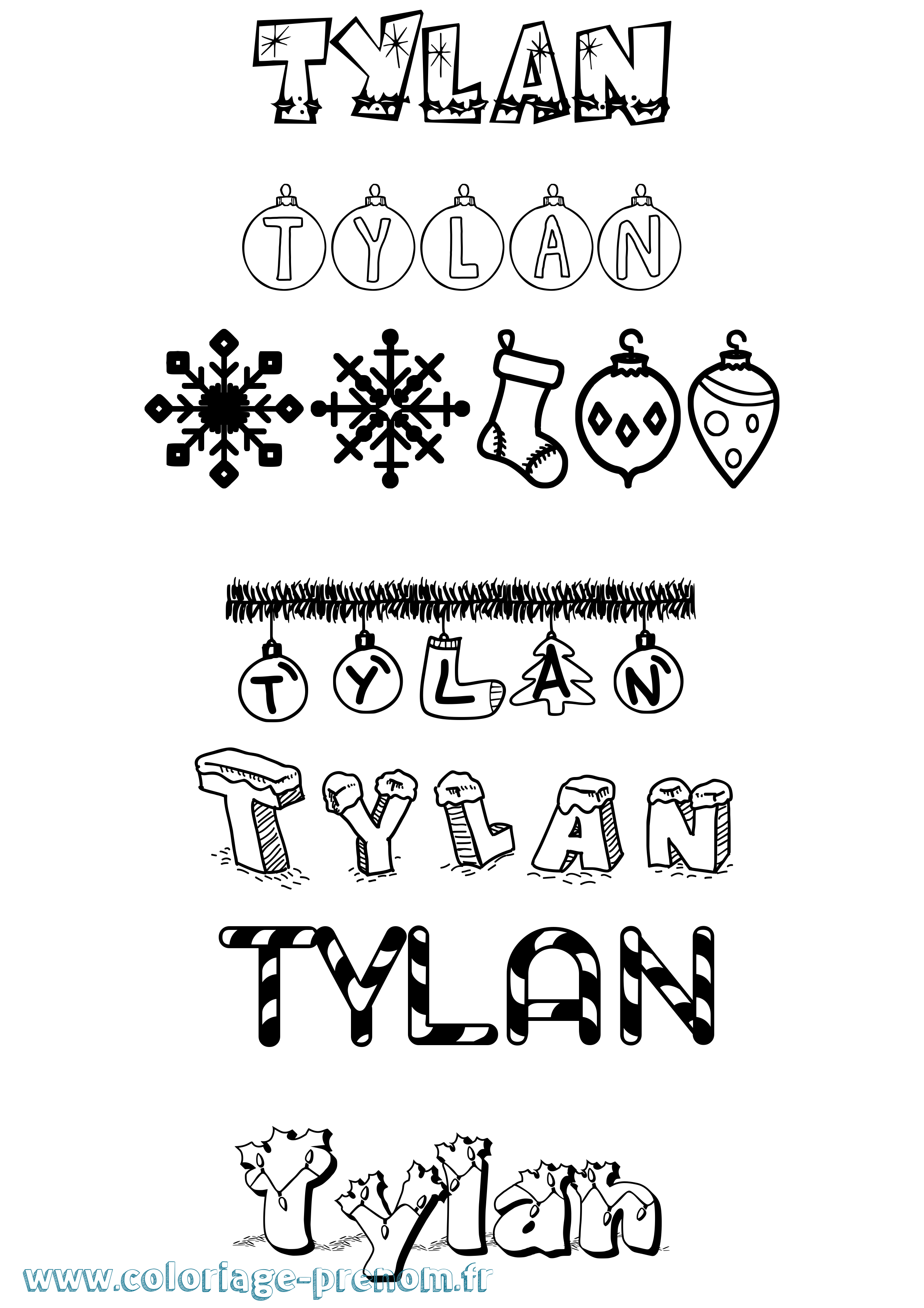 Coloriage Tylan Noël Coloriage prénom Tylan Noël