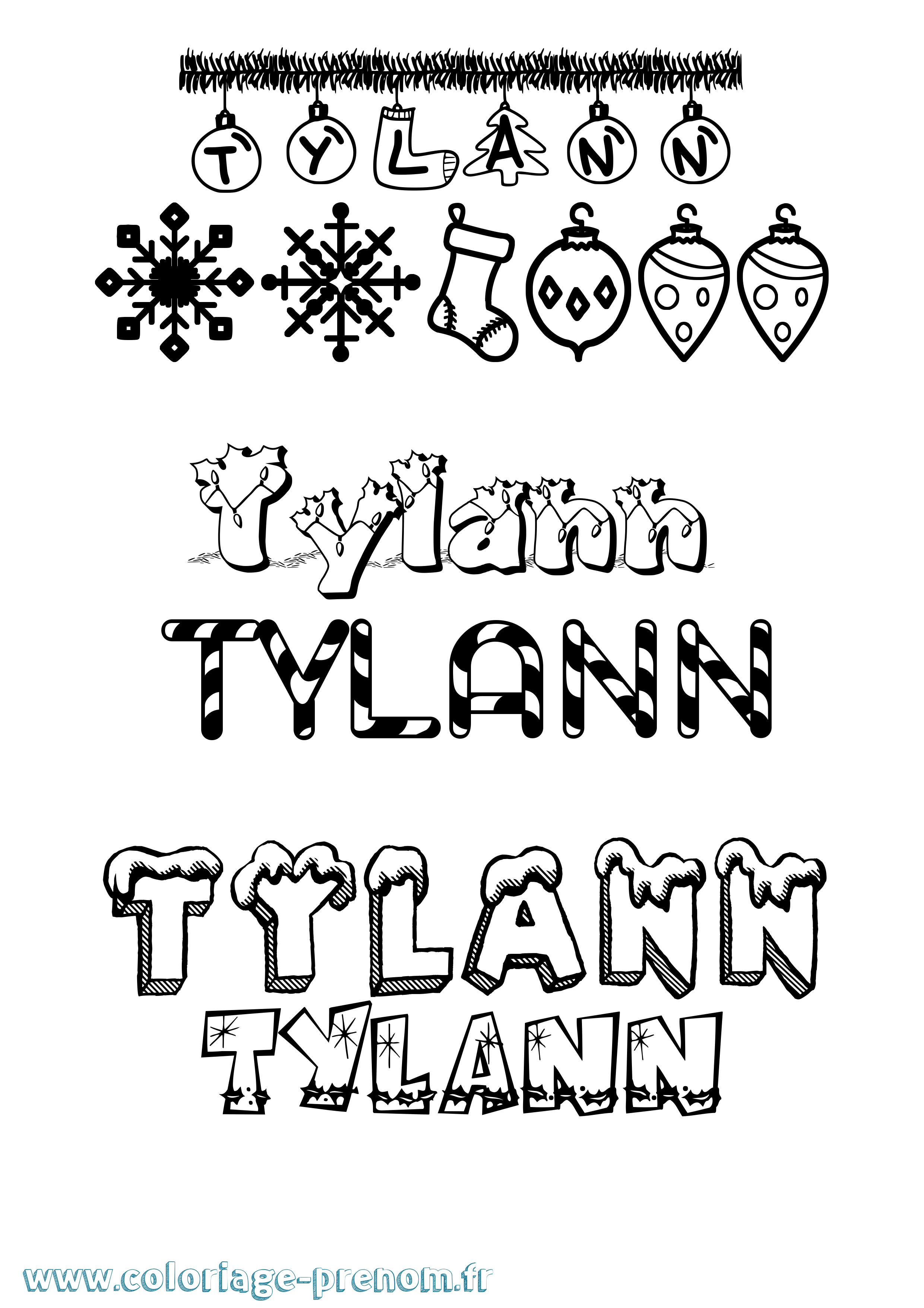 Coloriage Tylann Noël Coloriage prénom Tylann Noël
