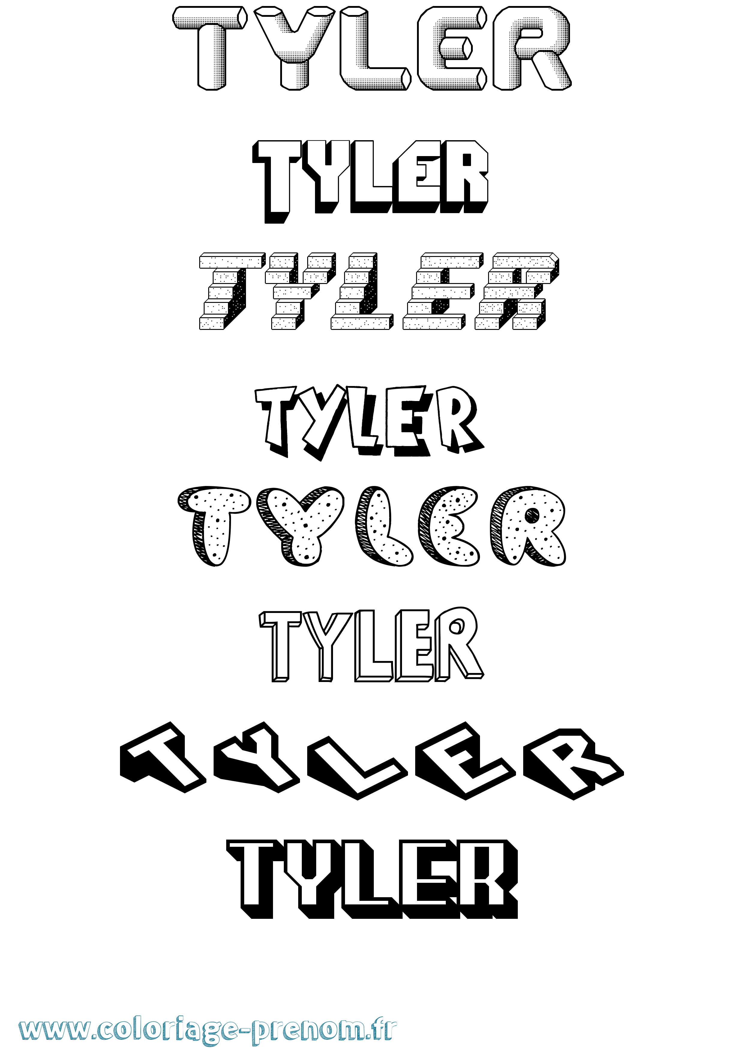 Coloriage Tyler Effet 3D Coloriage prénom Tyler Effet 3D