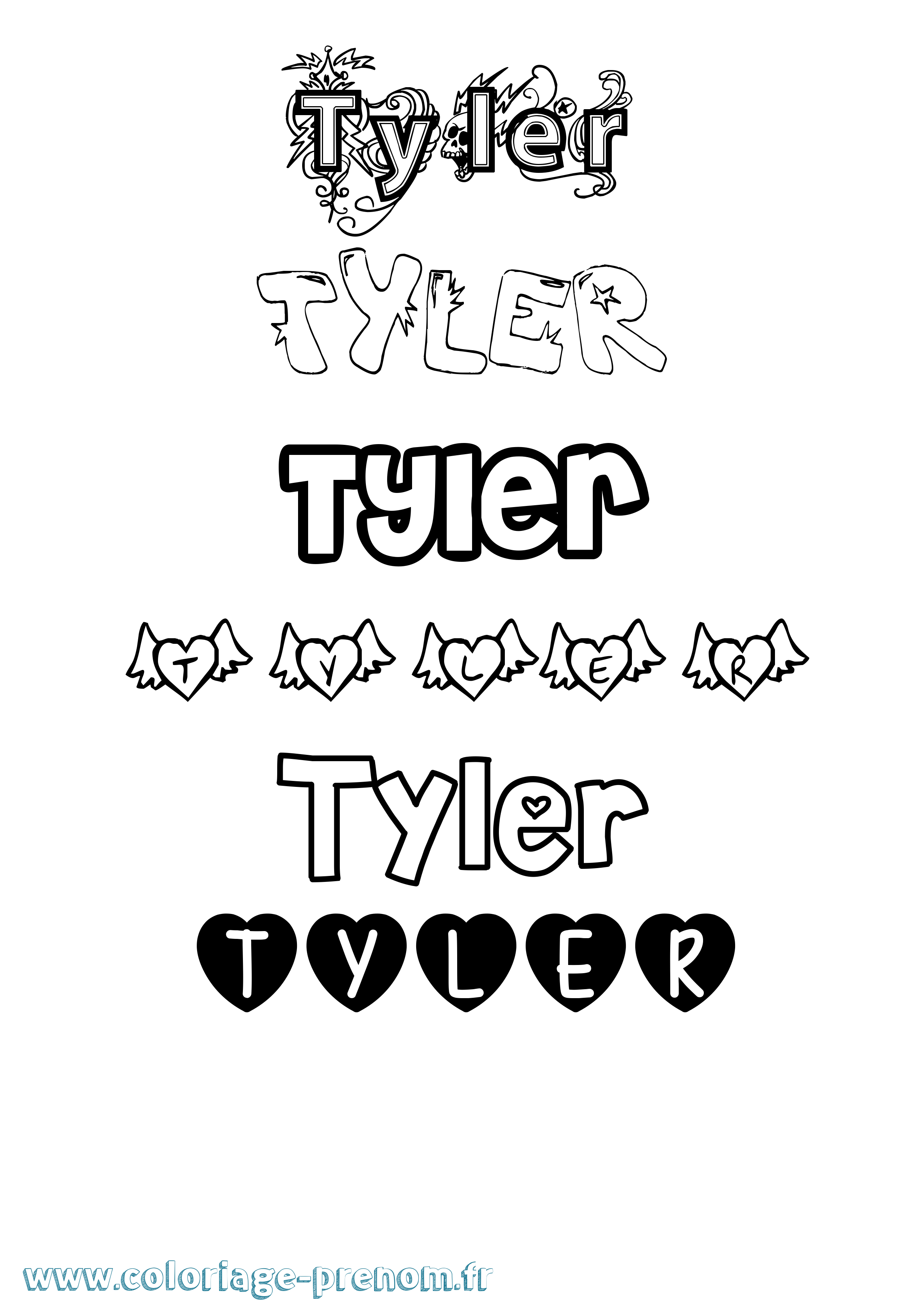 Coloriage Tyler Girly Coloriage prénom Tyler Girly