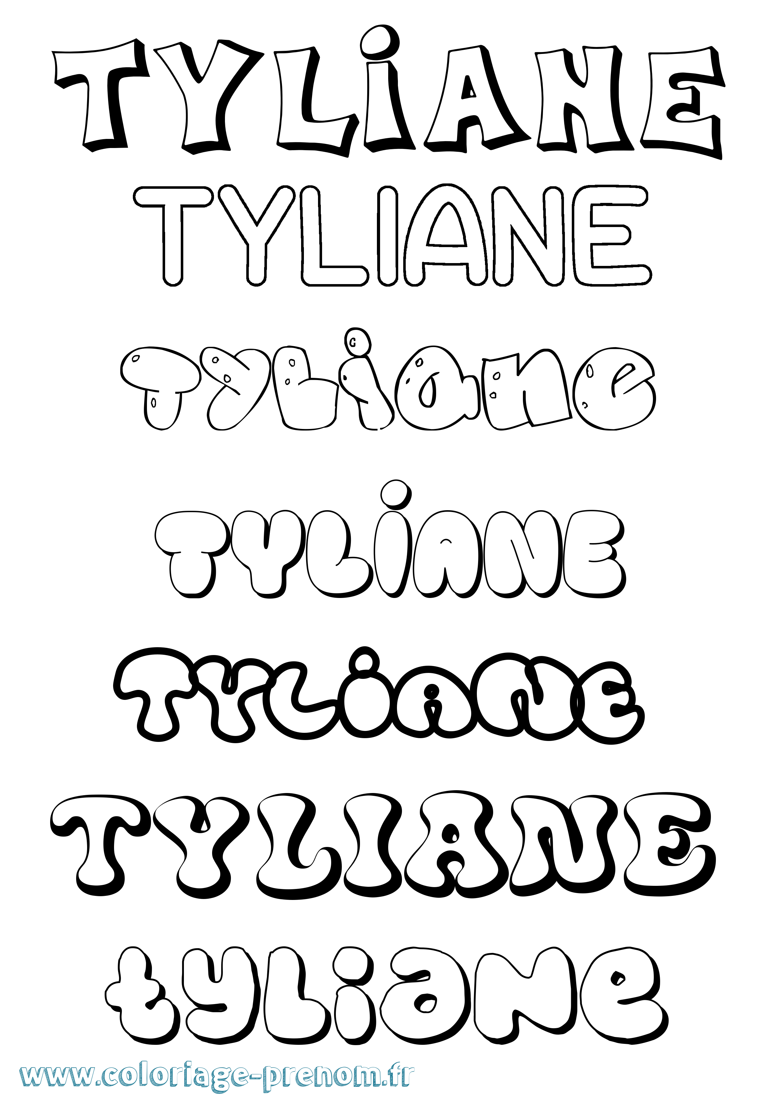 Coloriage Tyliane Bubble Coloriage prénom Tyliane Bubble