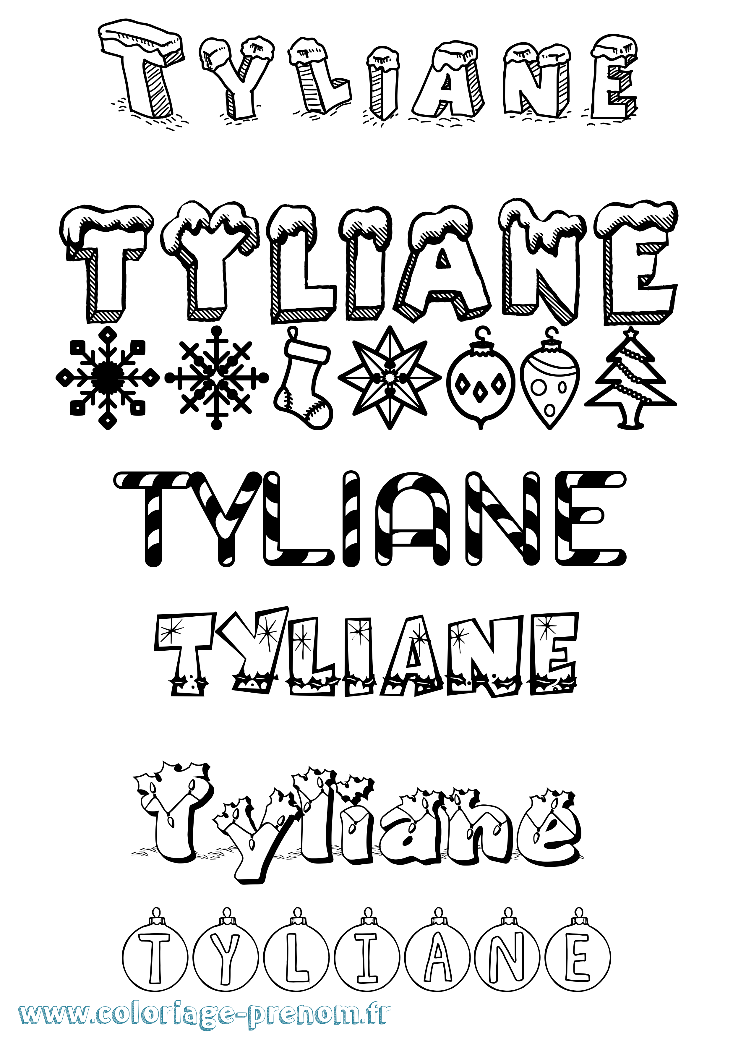 Coloriage Tyliane Noël Coloriage prénom Tyliane Noël