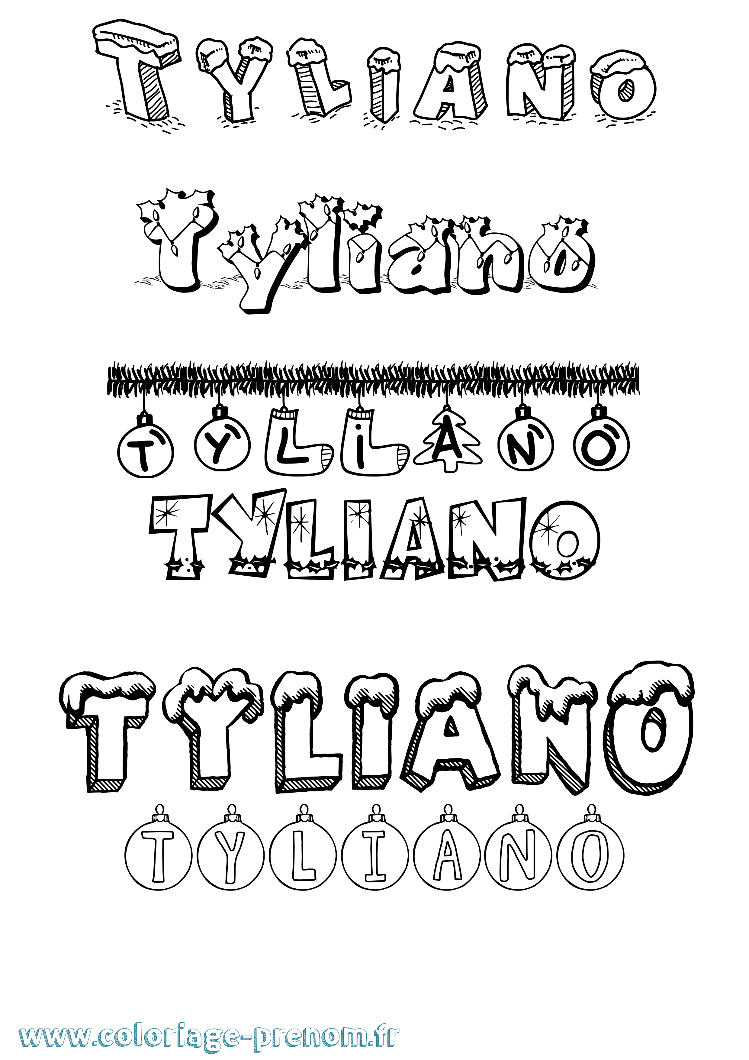 Coloriage Tyliano Noël Coloriage prénom Tyliano Noël