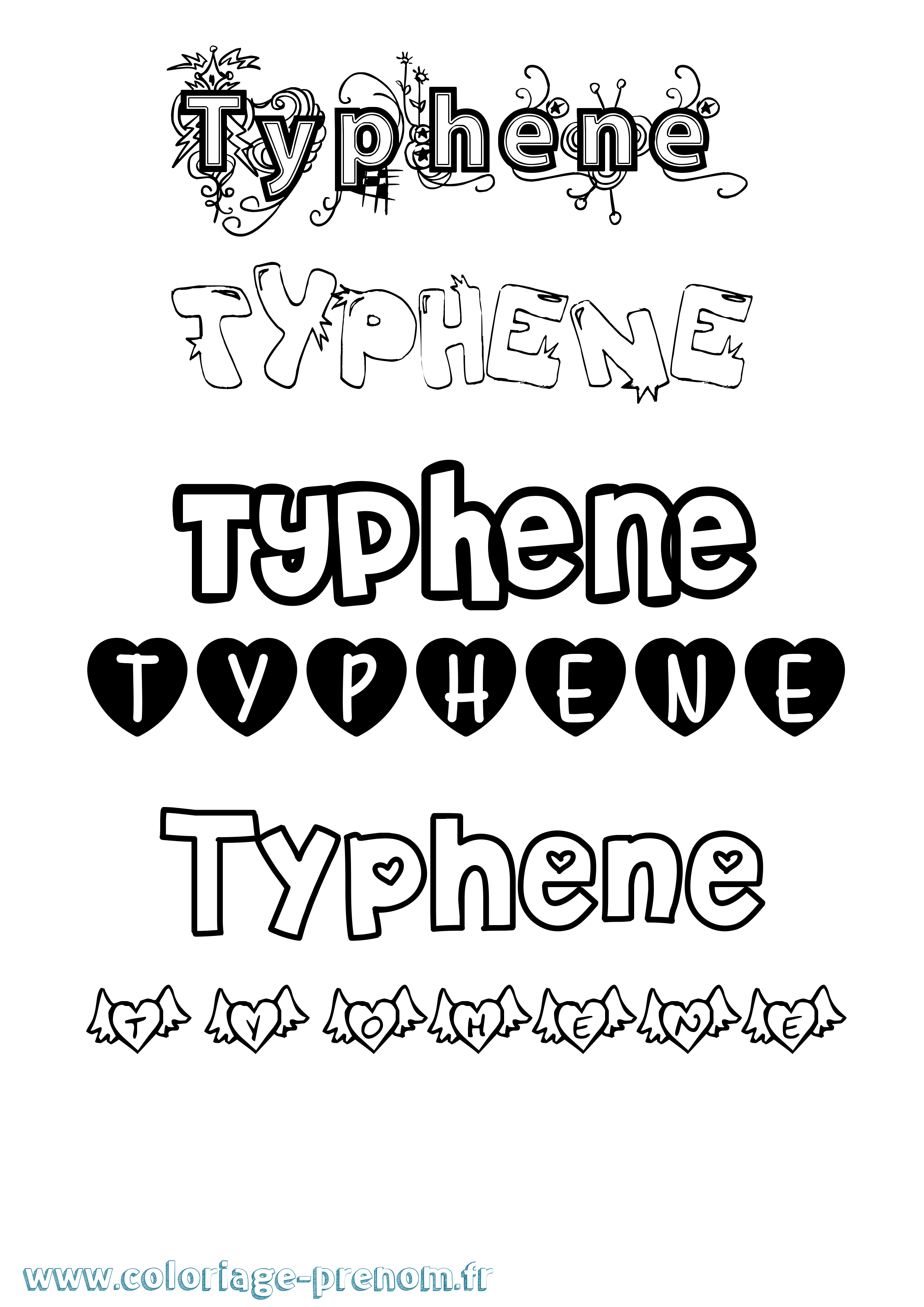 Coloriage Typhene Girly Coloriage prénom Typhene Girly