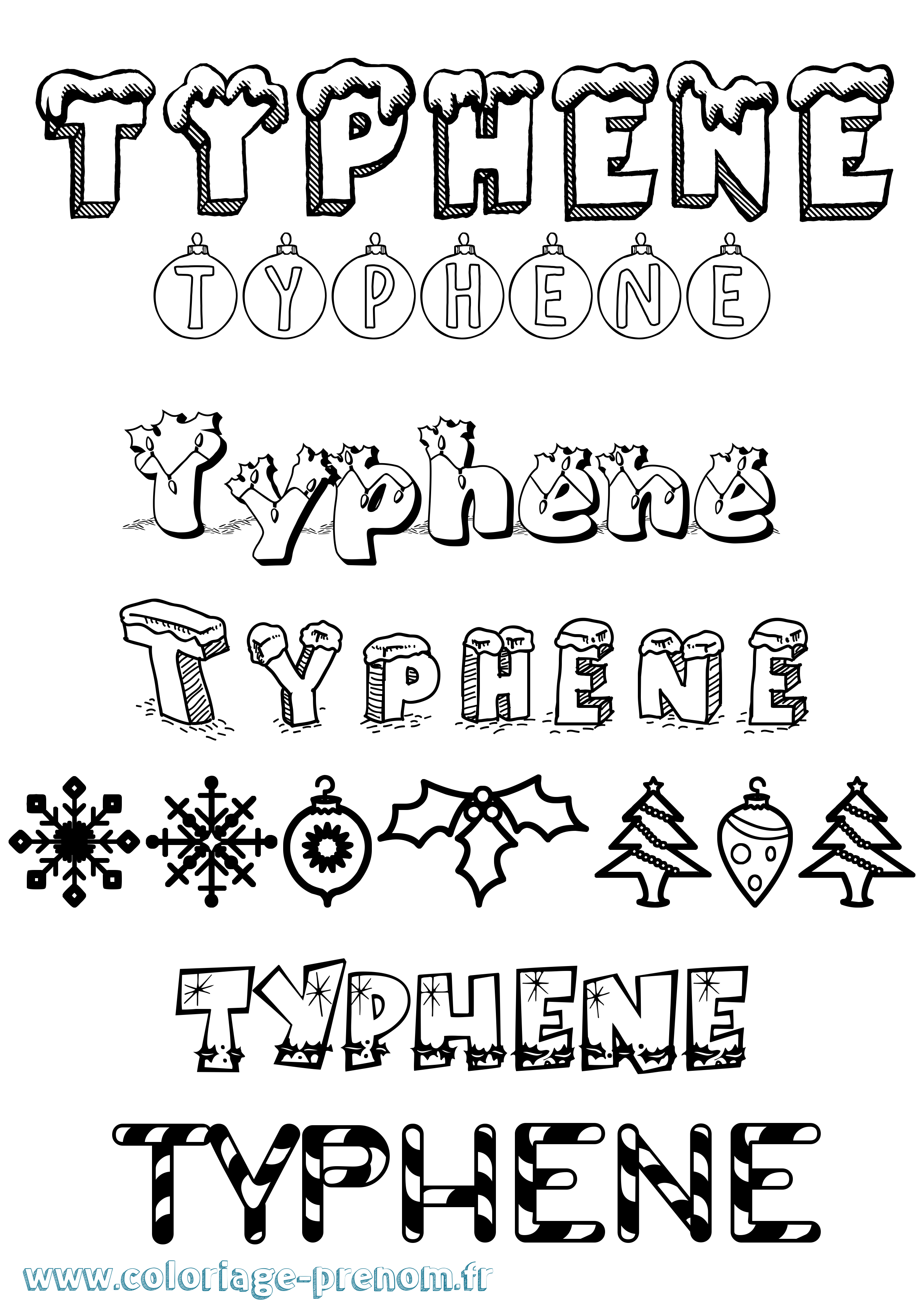 Coloriage Typhene Noël Coloriage prénom Typhene Noël