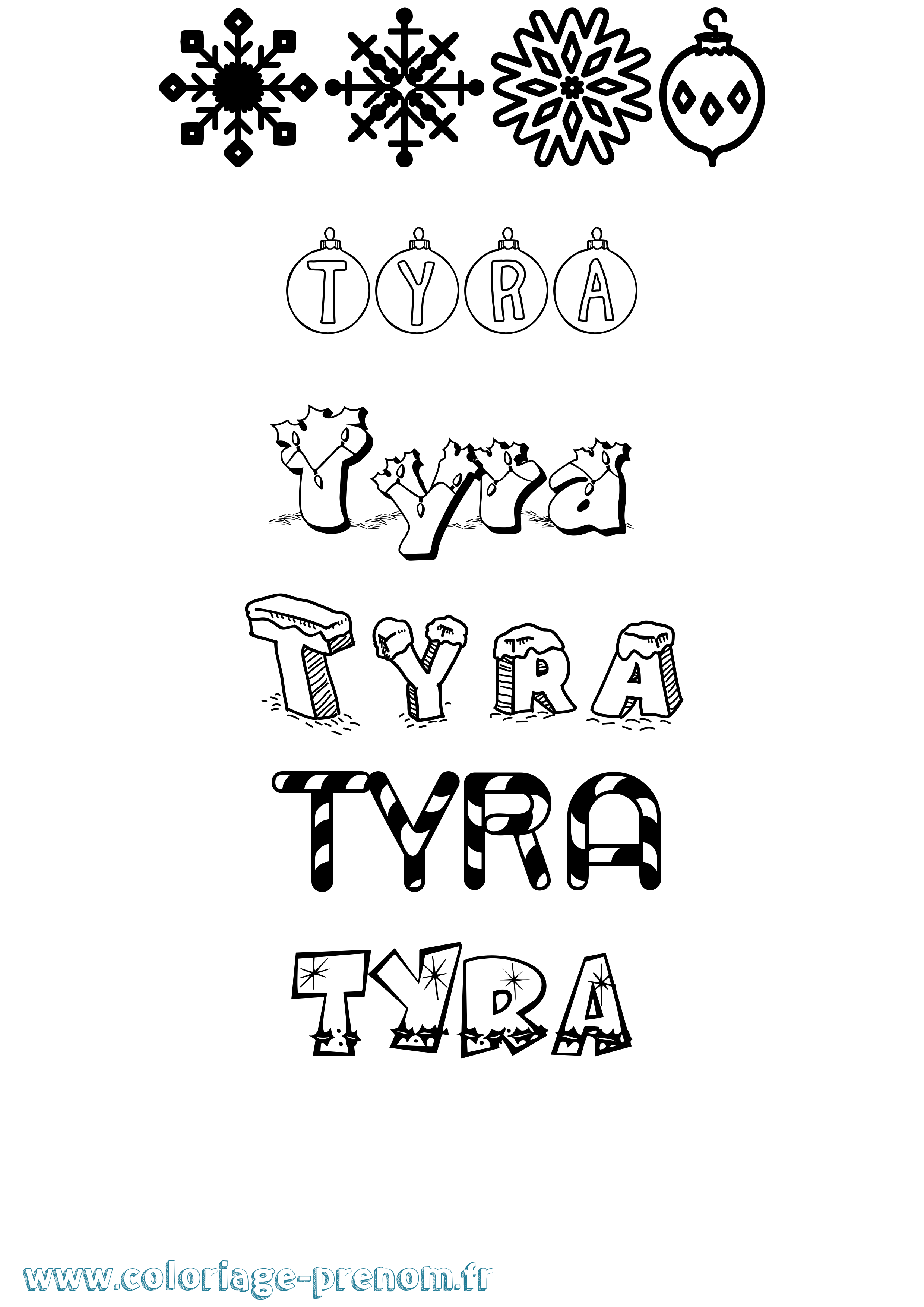 Coloriage Tyra Noël Coloriage prénom Tyra Noël