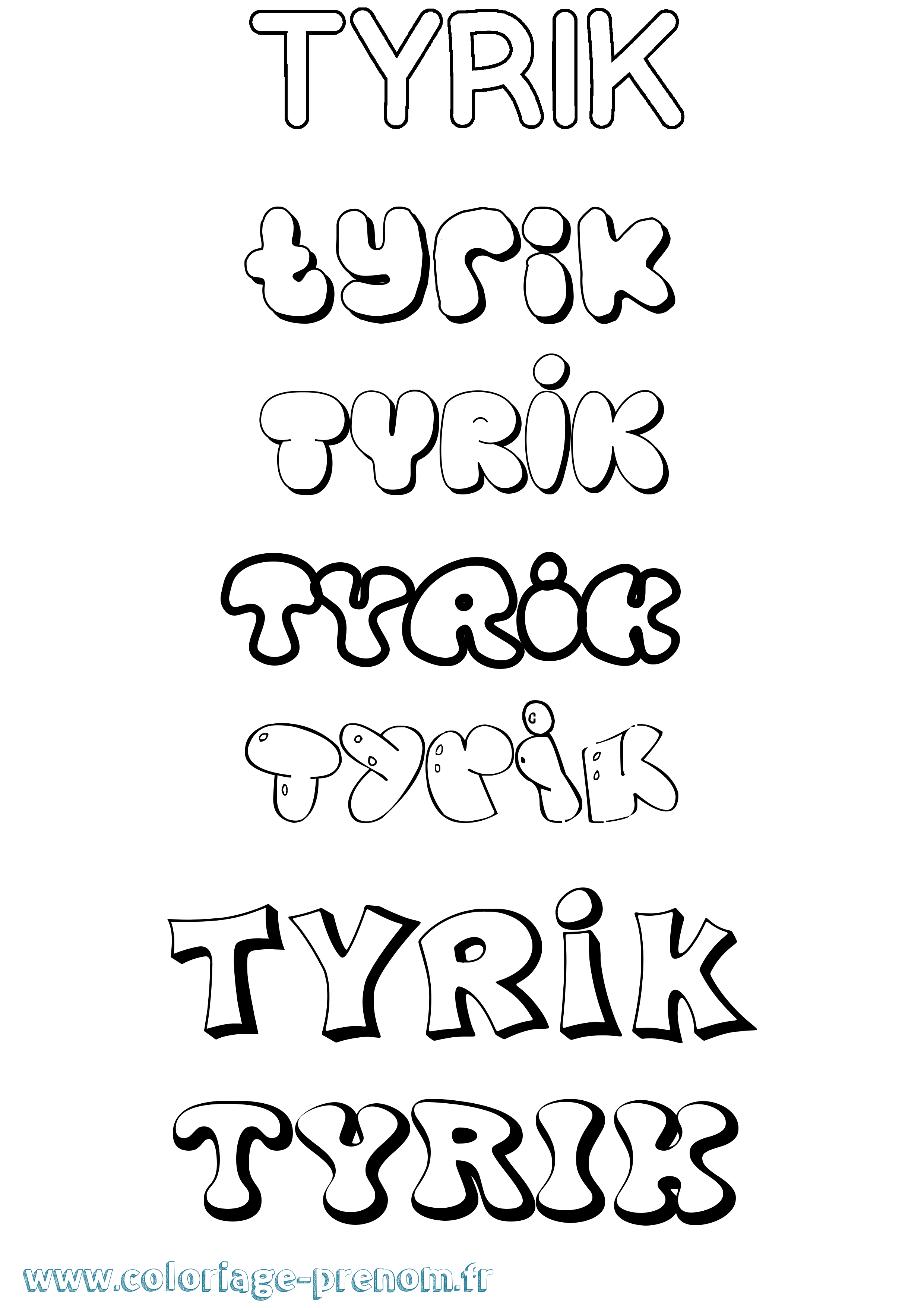 Coloriage Tyrik Bubble Coloriage prénom Tyrik Bubble