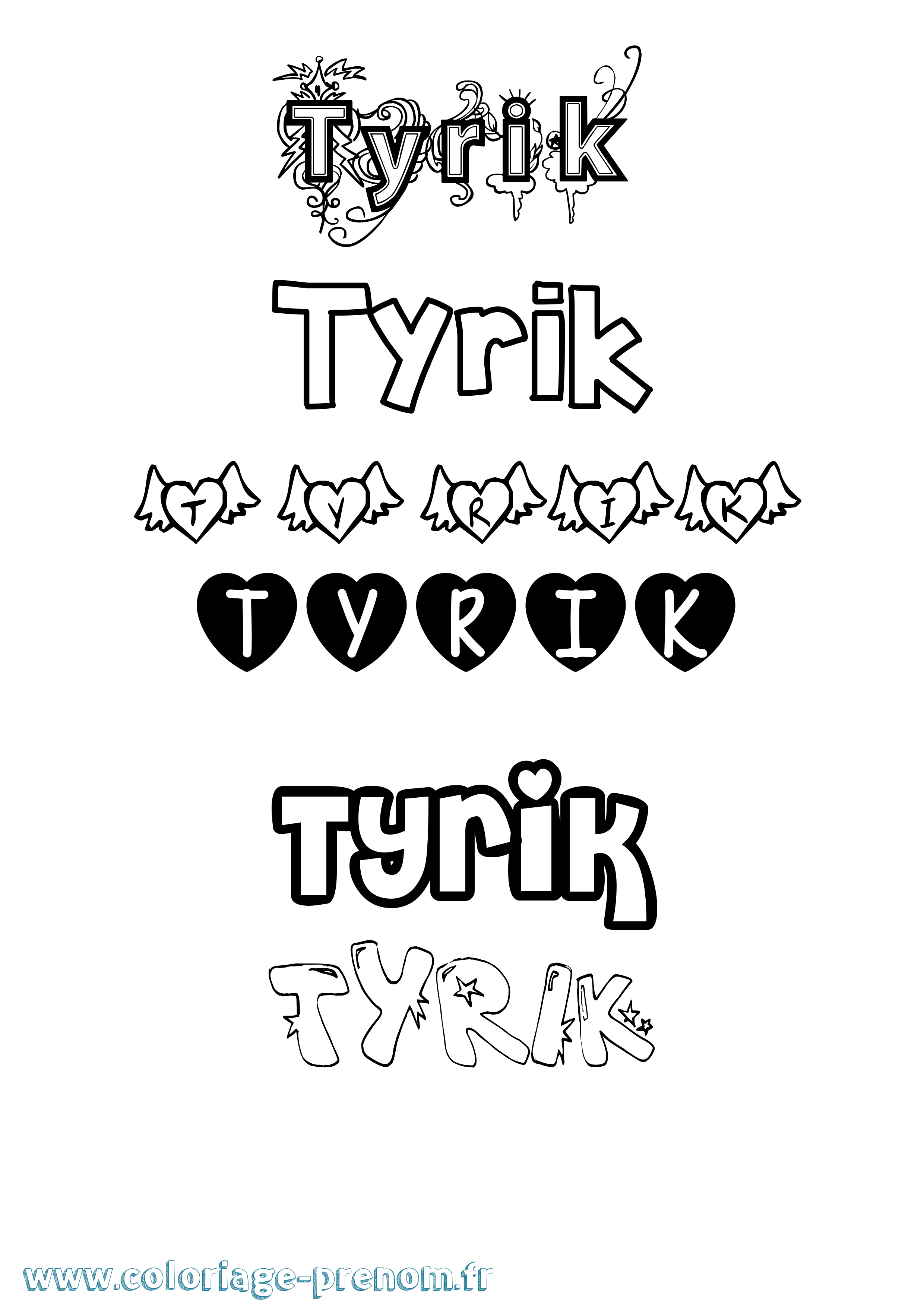 Coloriage Tyrik Girly Coloriage prénom Tyrik Girly