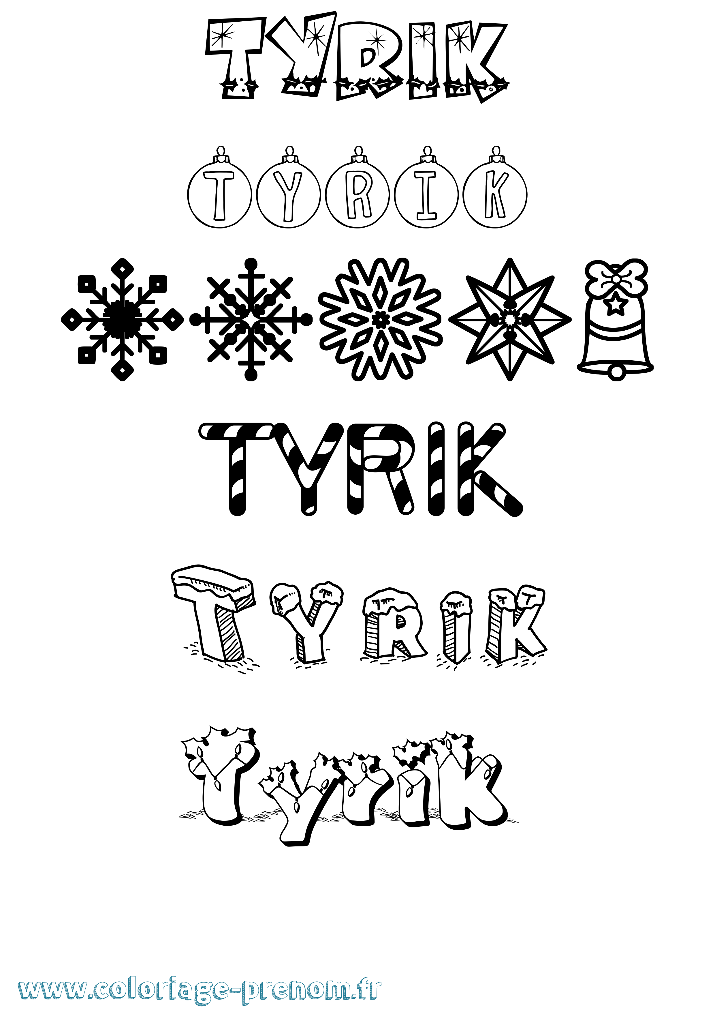 Coloriage Tyrik Noël Coloriage prénom Tyrik Noël