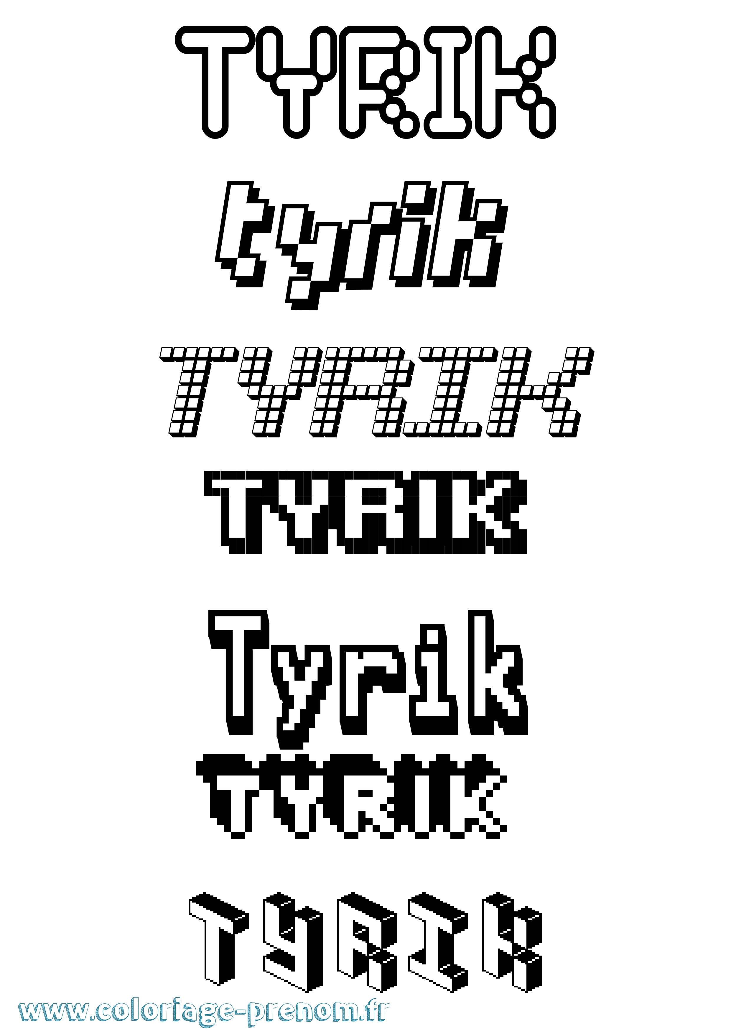 Coloriage Tyrik Pixel Coloriage prénom Tyrik Pixel