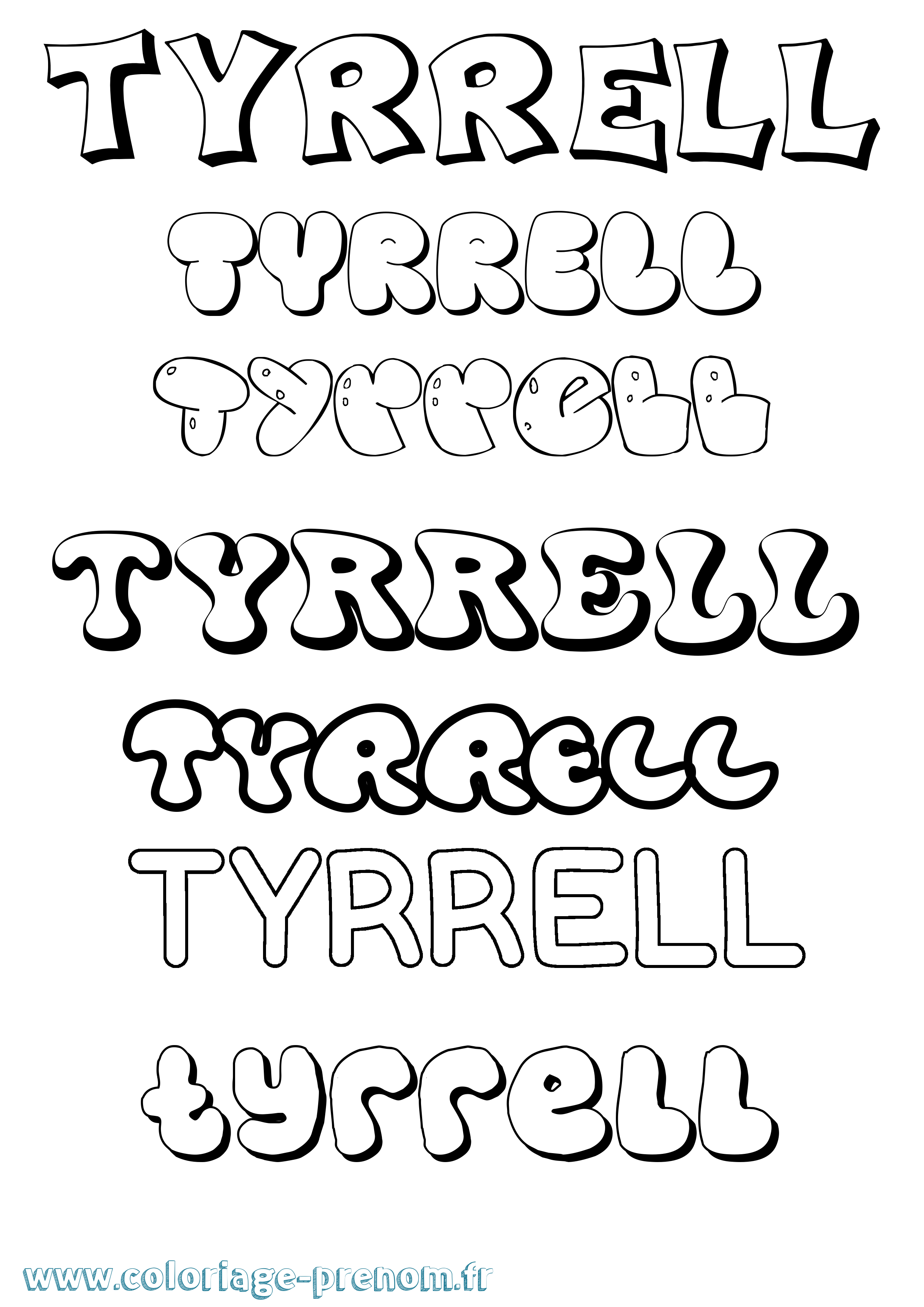 Coloriage Tyrrell Bubble Coloriage prénom Tyrrell Bubble