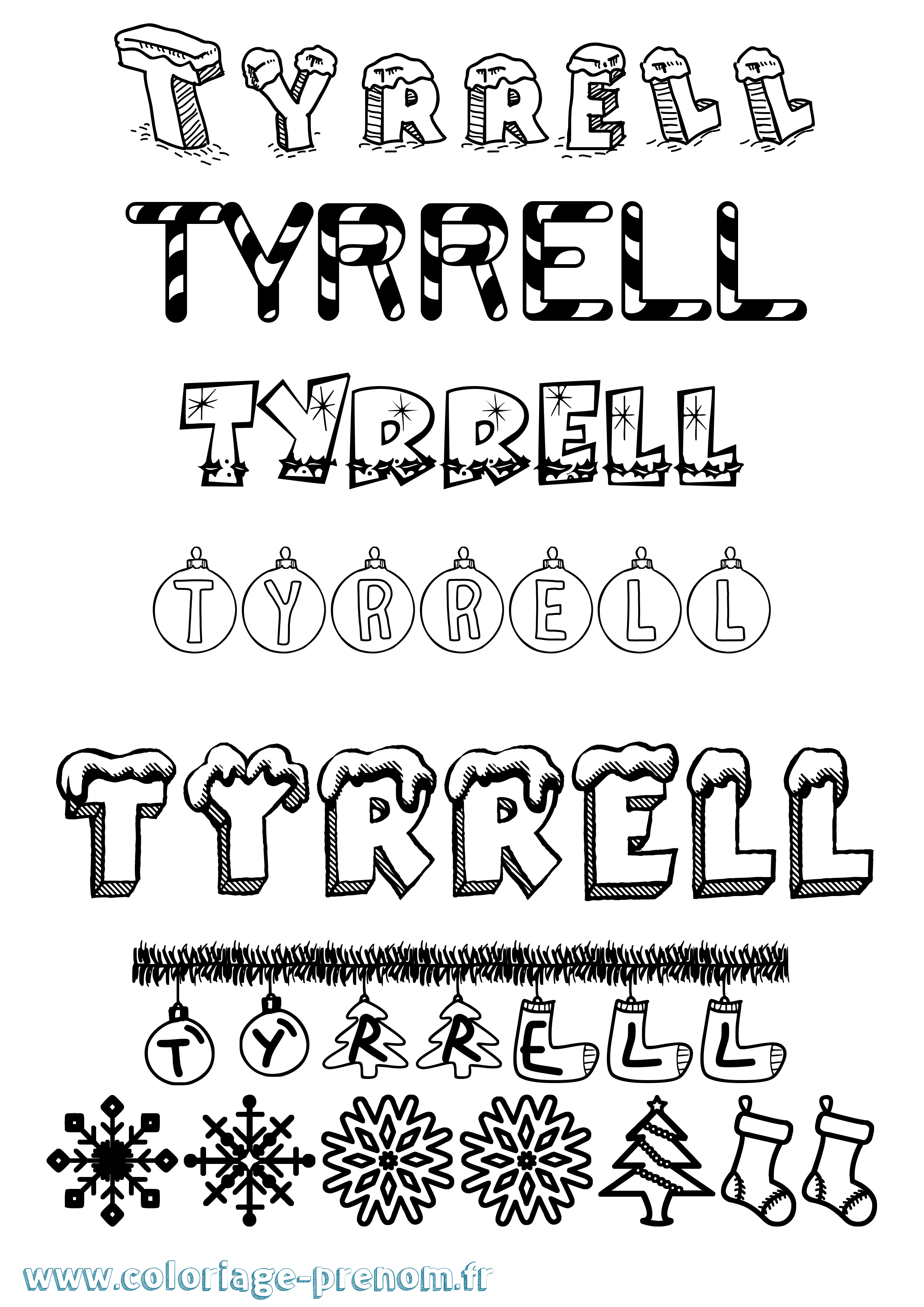 Coloriage Tyrrell Noël Coloriage prénom Tyrrell Noël