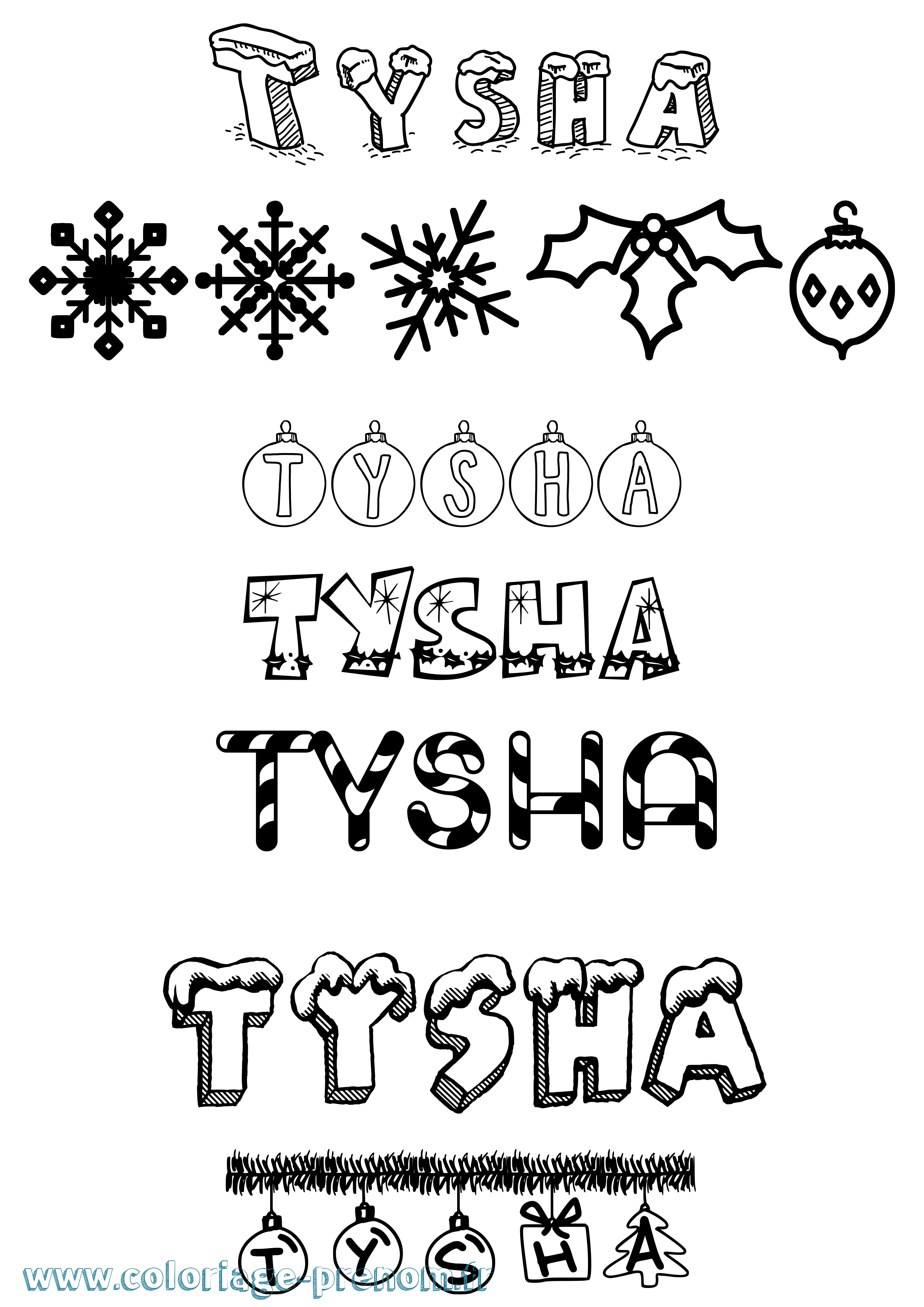 Coloriage Tysha Noël Coloriage prénom Tysha Noël