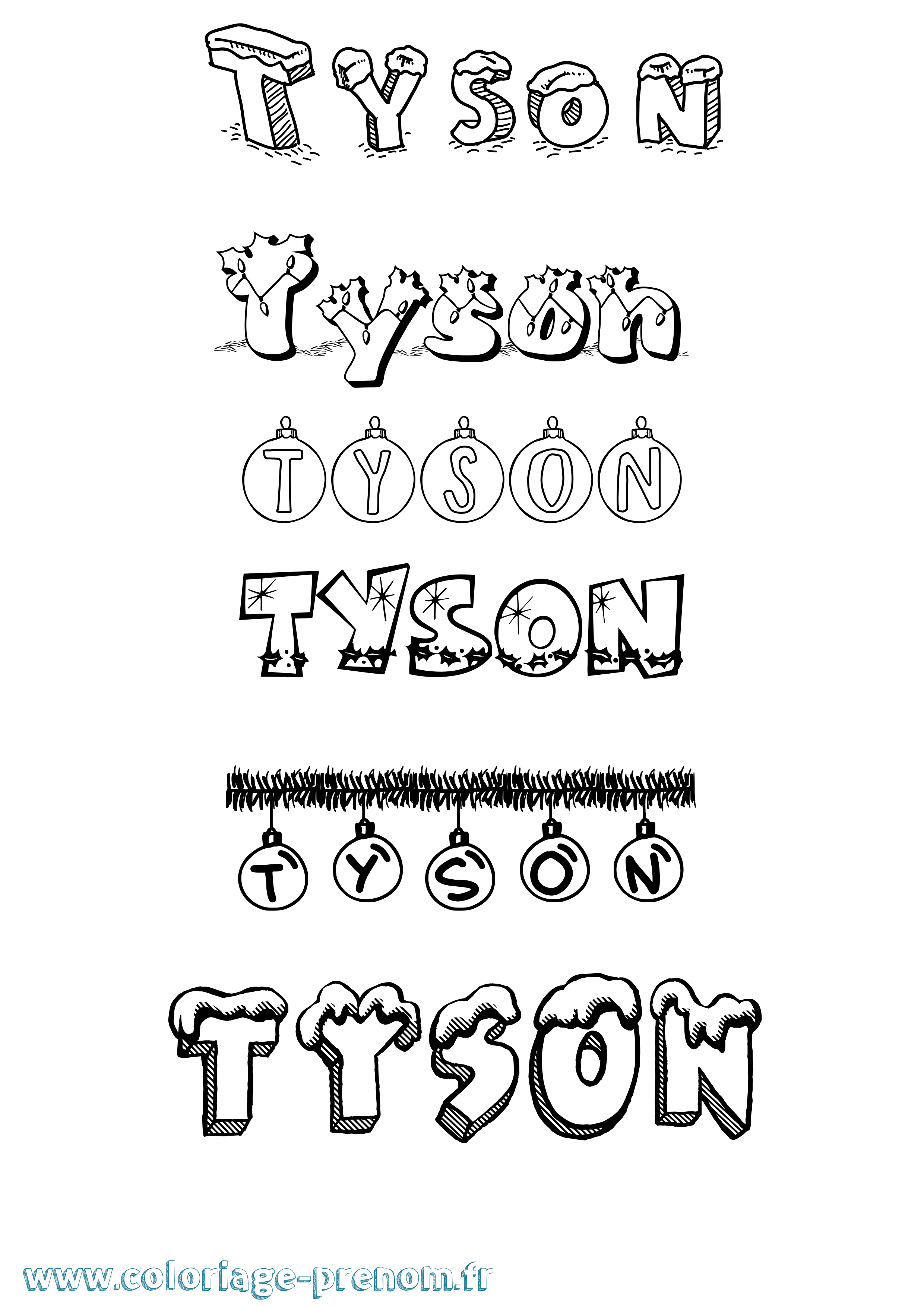 Coloriage Tyson Noël Coloriage prénom Tyson Noël